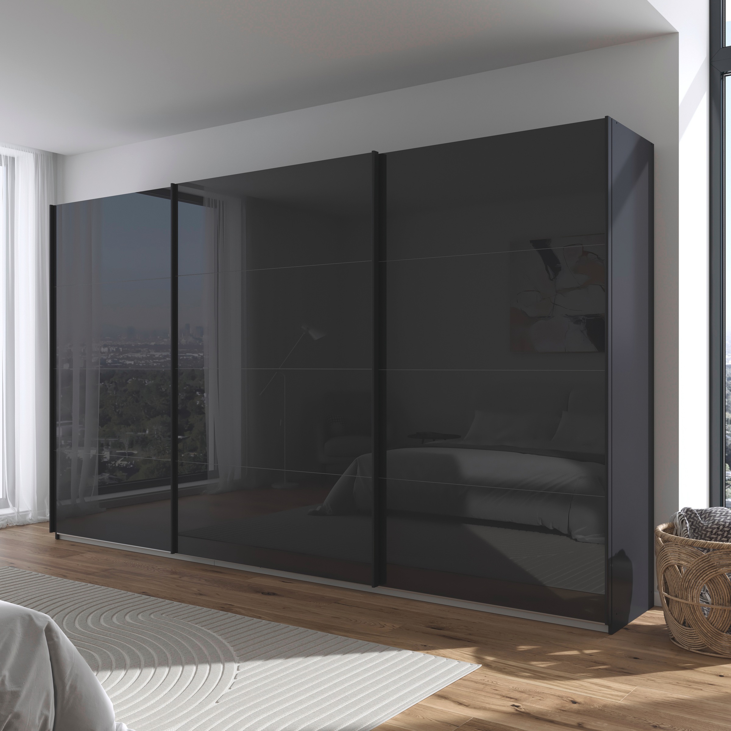 rauch Schwebetürenschrank »Kleiderschrank Schrank Garderobe AGORDO mit Glasfront«, durchdachte Innenausstattung, in 4 Breiten und 2 Höhen MADE IN GERMANY