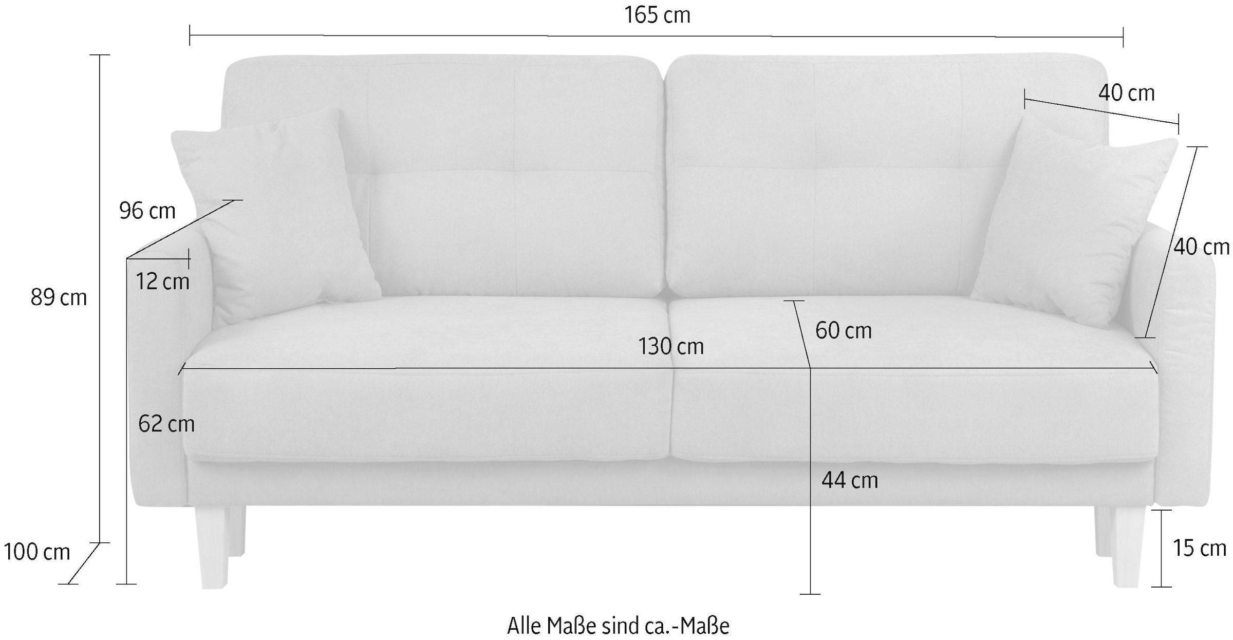Home affaire 2-Sitzer »TRIPLO mit Wellenunterfederung, Maße B/T/H: 165/100/89 cm«, Sofa mit Steppung im Rückenbereich, incl. Rückenkissen und Zierkissen