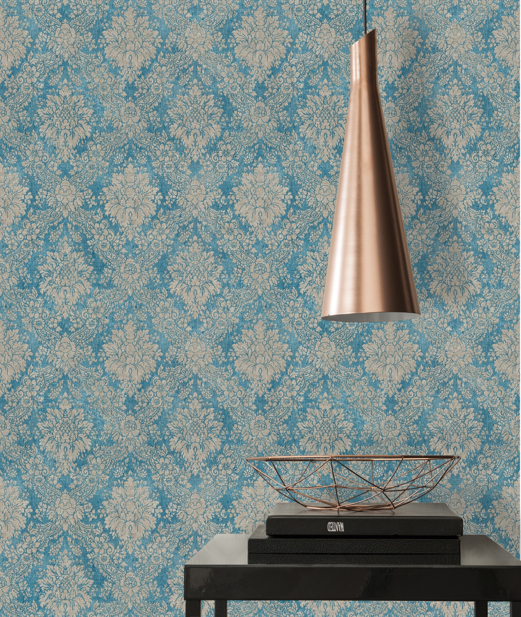 A.S. Création Vliestapete »Styleguide Vliestapete Barock Mustertapete Ornamente Blau Beige«, Strukturmuster, moderne Tapete mit Klassik-Muster Vliestapete für Schlafzimmer Flur
