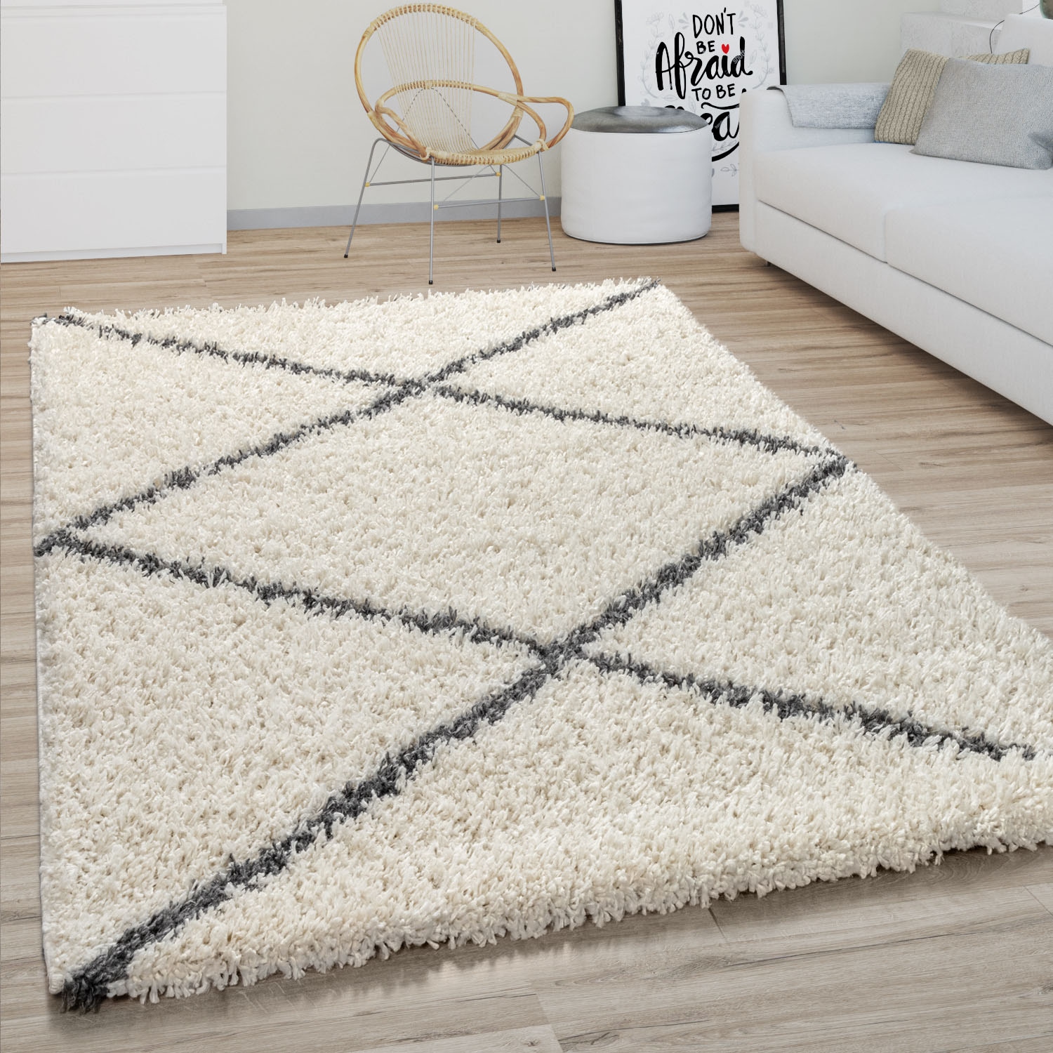 Paco Home Hochflor-Teppich »Kalmar 442«, rechteckig, 40 mm Höhe, Scandi Design, Rauten Muster, weich & kuschelig