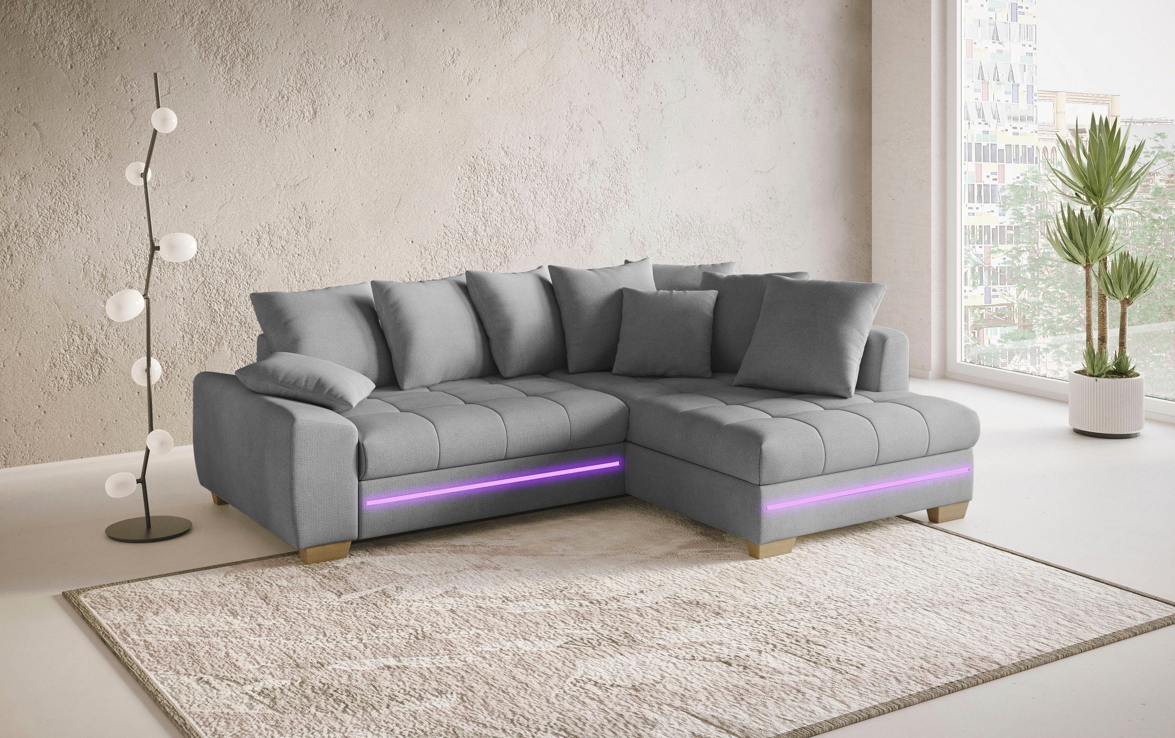Mr. Couch Ecksofa »Nikita II, L-Form« mit RGB-LED Beleuchtung, wahlweise mit Bett, Bettkasten, Kaltschaum