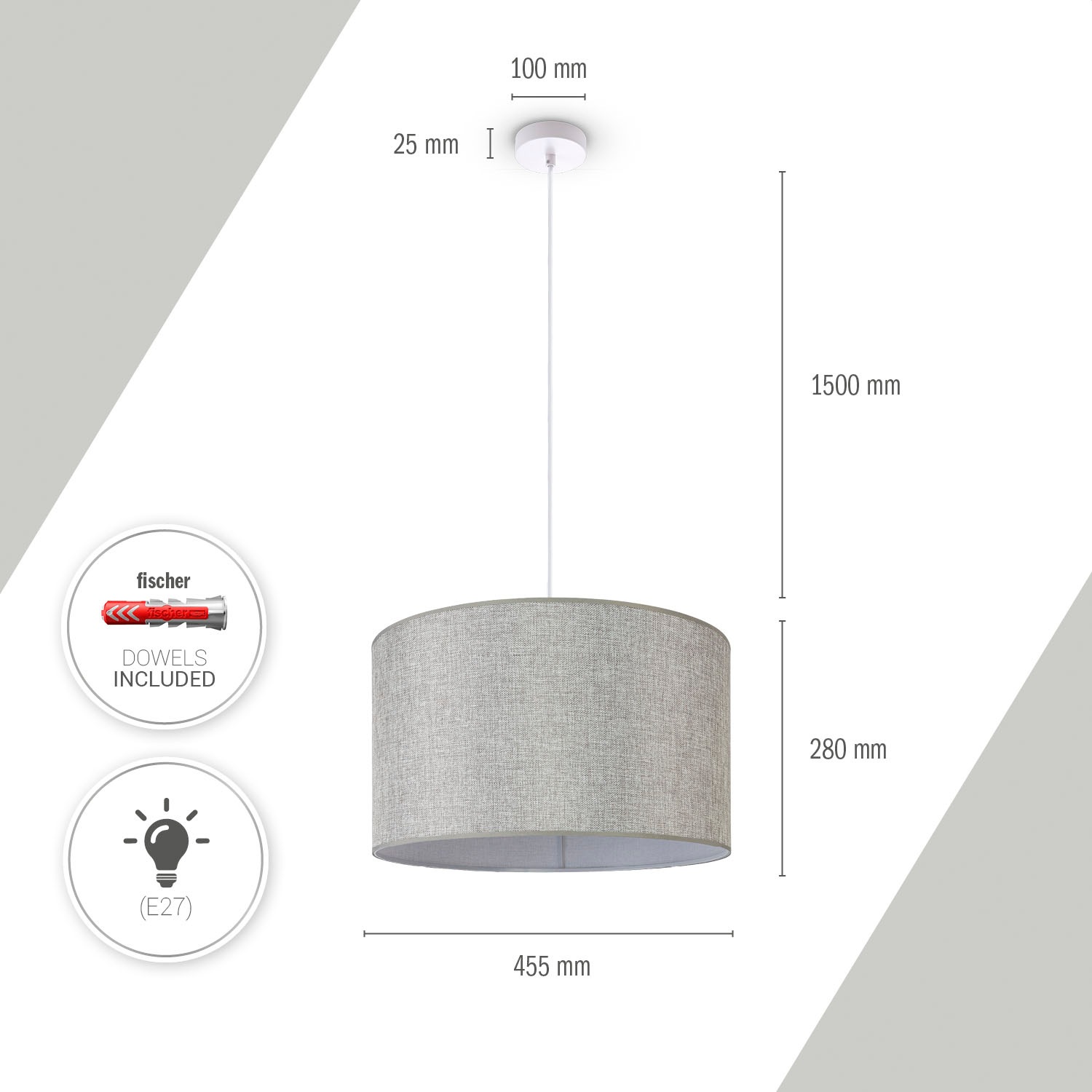 Paco Home Pendelleuchte »HUGO CANVAS UNI COLOR« E27 Wohnzimmer Stoff Lampenschirm Skandinavisch Uni Pendelleuchte Modern