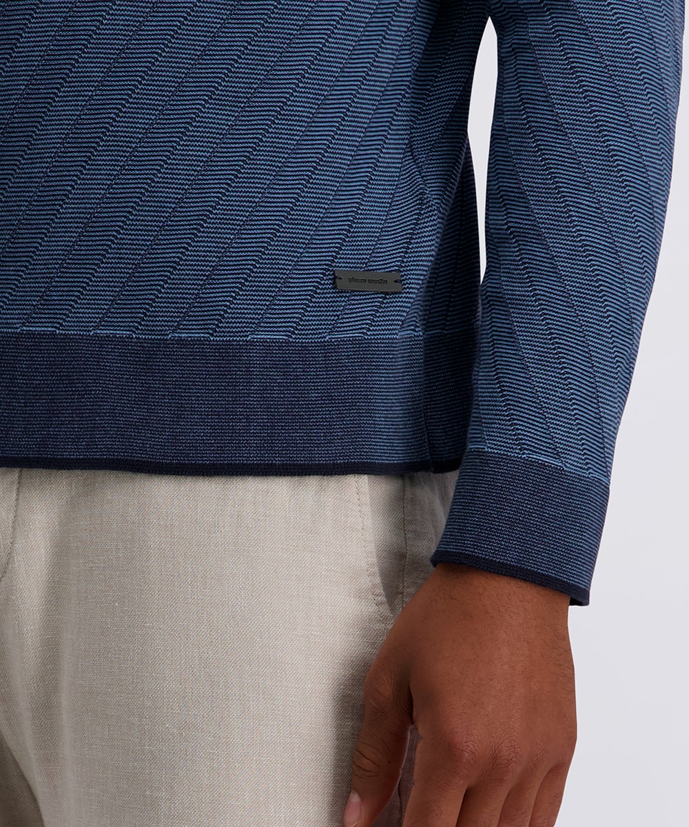 Pierre Cardin Langarm-Poloshirt Strick in Bicolour- Jaquard - Struktur