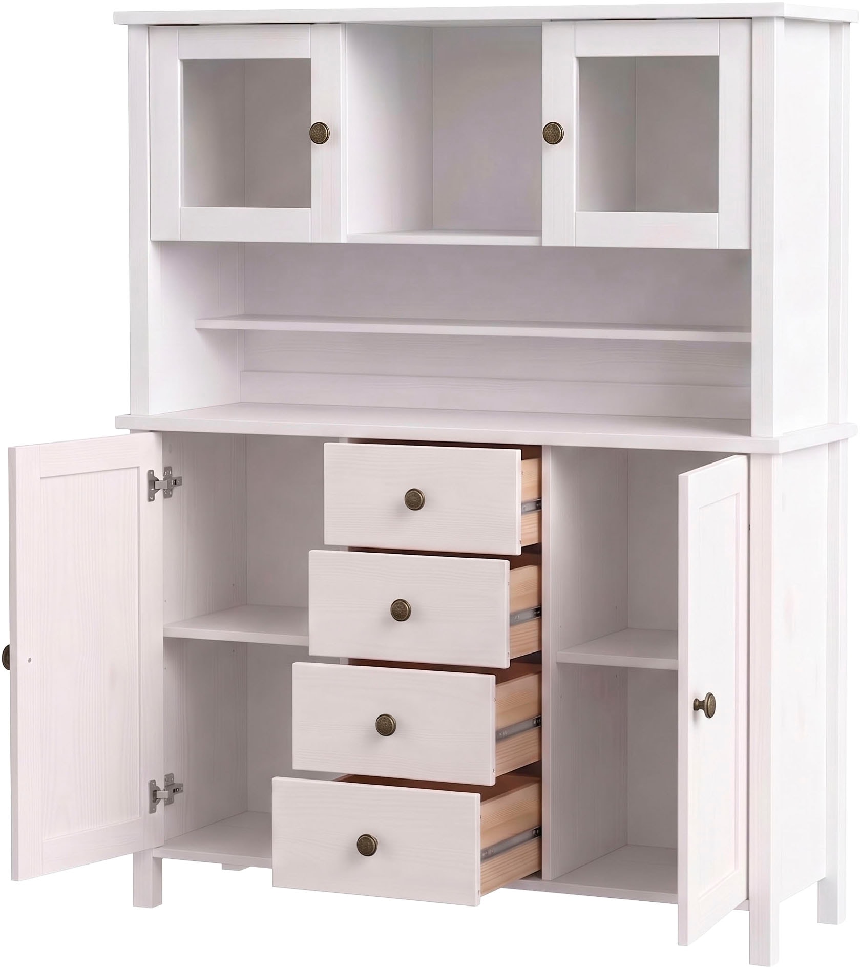 OTTO home Buffet »Mikkeli Küchenbuffet mit 2 Glastüren, Metallgriffe« aus massiver FSC®-zertifizierter Kiefer, moderner Landhausstil