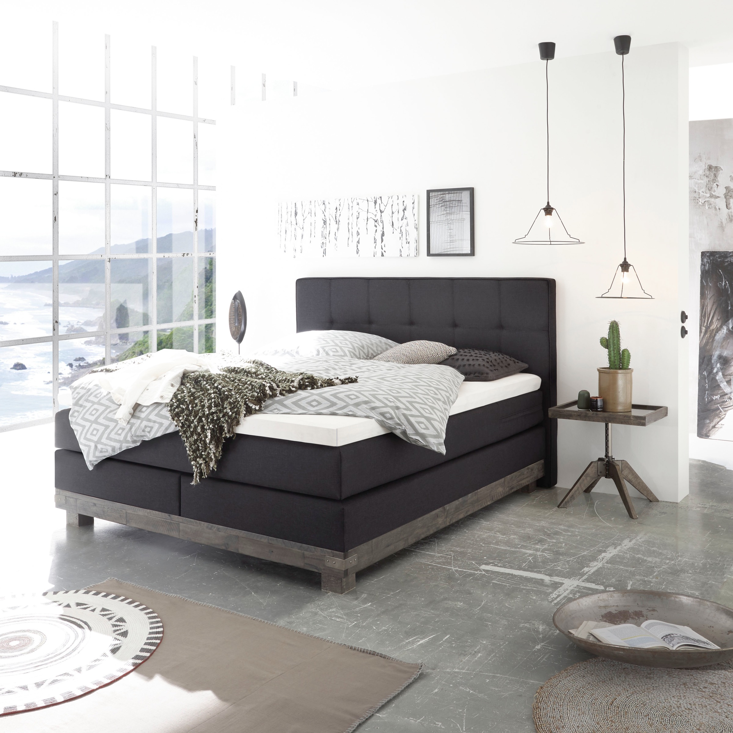 HASENA Boxspringbett "Boston" Massivholz-Sockel, Punktsteppung im Kopfteil, günstig online kaufen