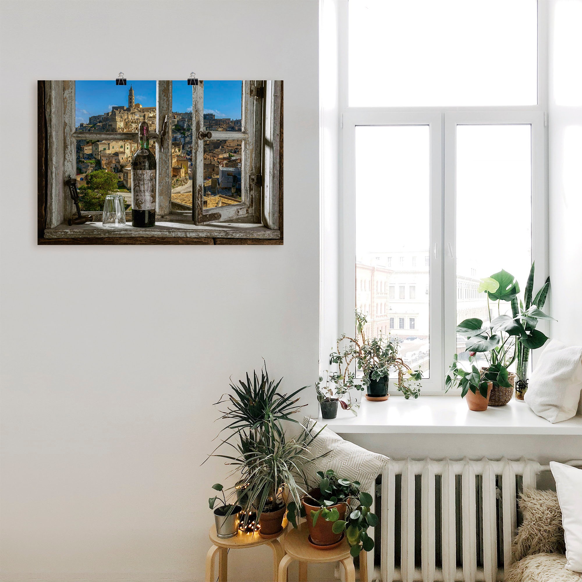 Artland Wandbild »Blick aus dem Fenster Matera, Italien«, Fenster & Türen, (1 St.), als Alubild, Outdoorbild, Leinwandbild, Poster, Wandaufkleber