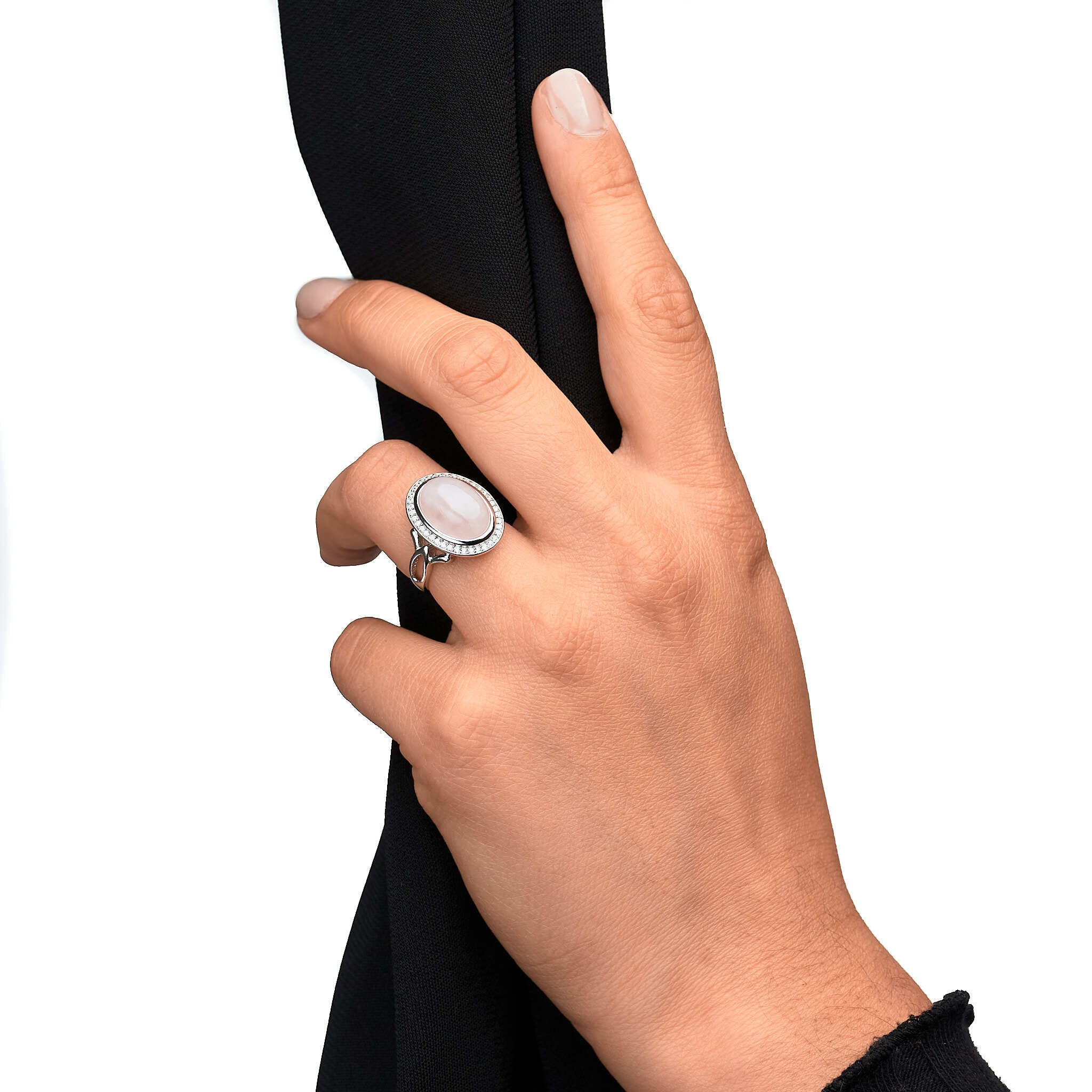 Zeeme Fingerring »925 Sterling Silber rhodiniert mit echtem Rosenquarz Zirkonia«