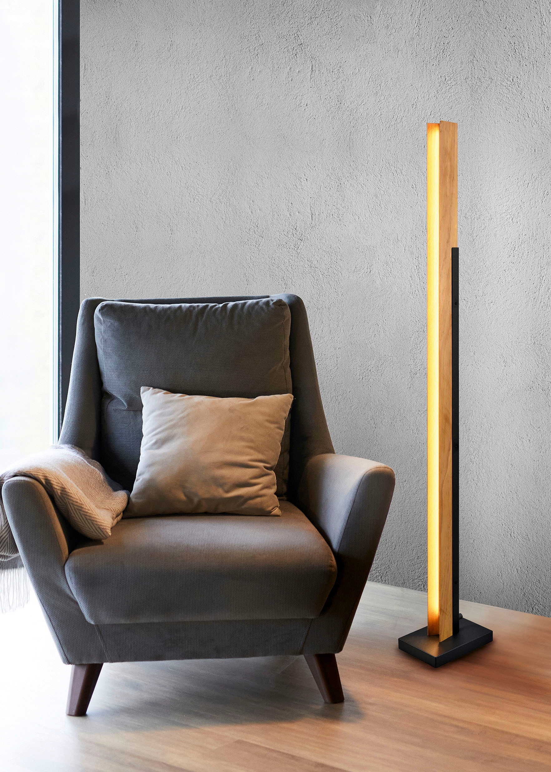 TRIO Leuchten LED Stehlampe »Kerala«, 1 flammig, Leuchtmittel LED-Board | LED fest integriert, Stehleuchte Wohnzimmer Höhe 120cm, Touchdimmer, LED warmweiß, 1950 Lm