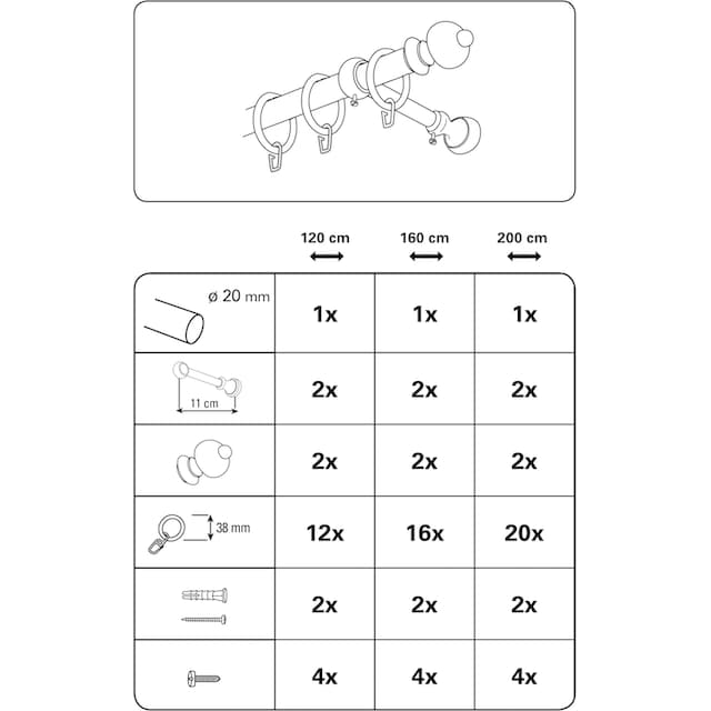 GARDINIA Gardinenstange »Gardinenstangen Set Metall«, 1 läufig-läufig,  Fixmaß, 1-Lauf bequem und schnell bestellen