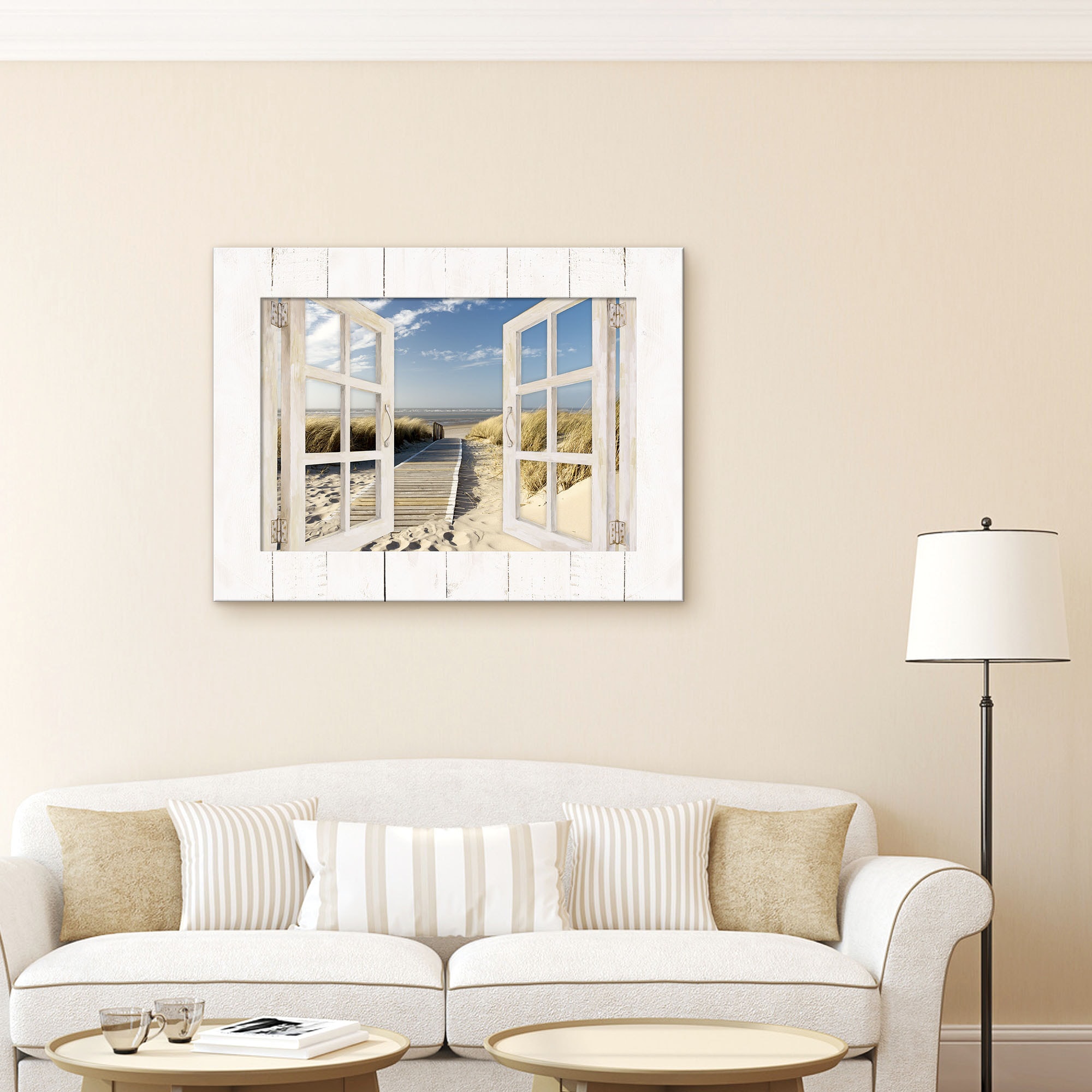 Artland Wandbild »Nordseestrand auf Langeoog - Steg«, Strand, (1 St.), 3D Optik gebogen