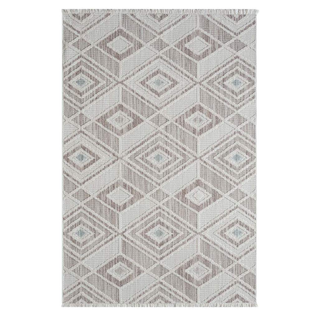 Carpet City Teppich »LINDO 8875«, rechteckig, 11 mm Höhe, Kurzflor, Hochtief-Muster/ 3D-Effekt, Fransen, Boho-Stil, Wohnzimmer