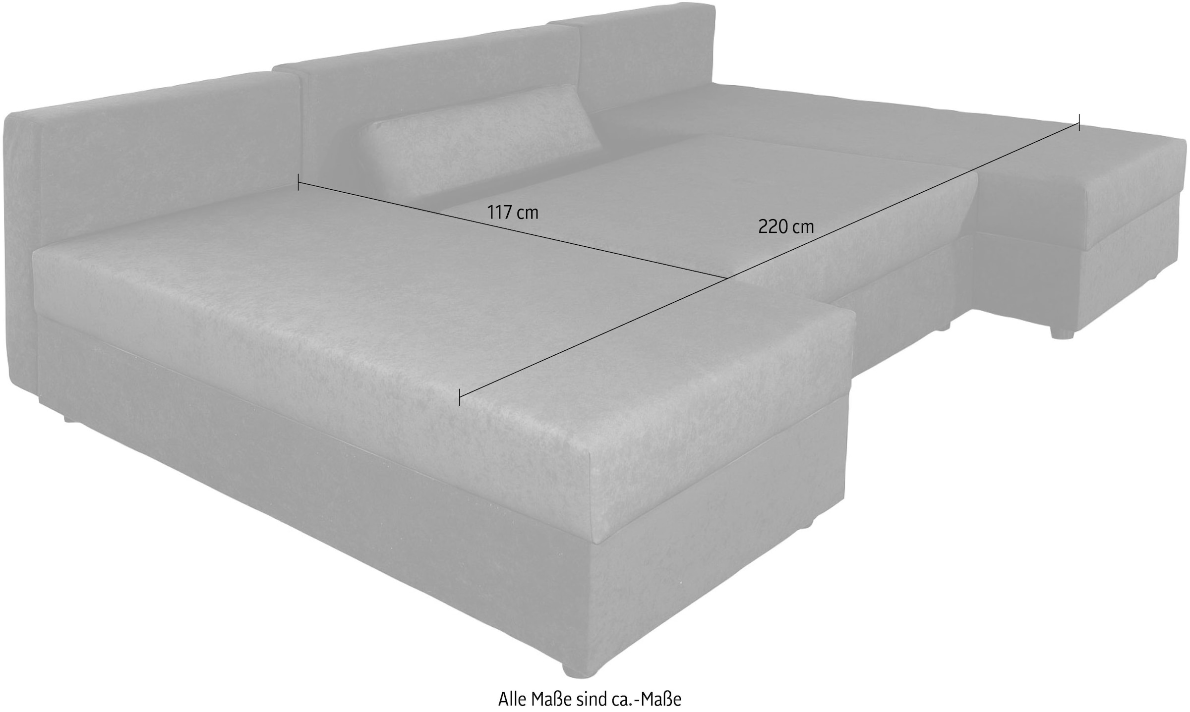 COLLECTION AB Wohnlandschaft »Pico U-Form, Breite 220, mit Schlaffunktion, Bettkasten & Zierkissen«, Liegefläche 117x220 cm