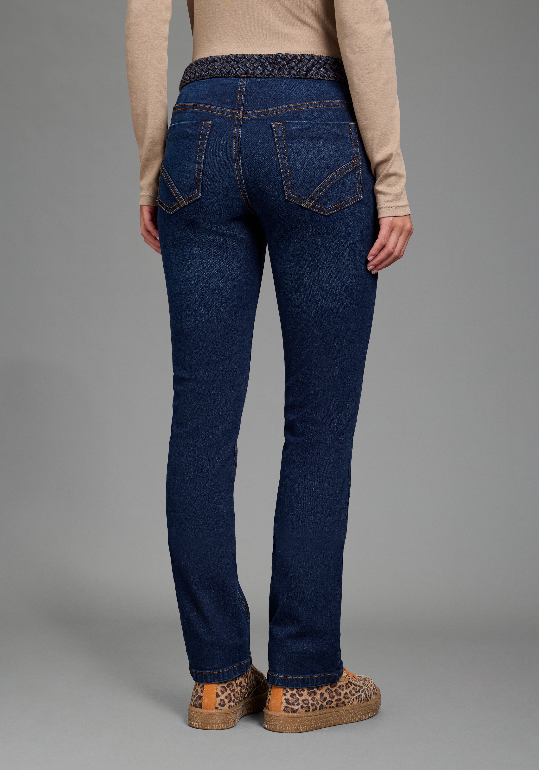 Arizona Gerade Jeans »mit Jeansgürteloptik« Straight-Fit, gerader Beinverlauf, normale Leibhöhe