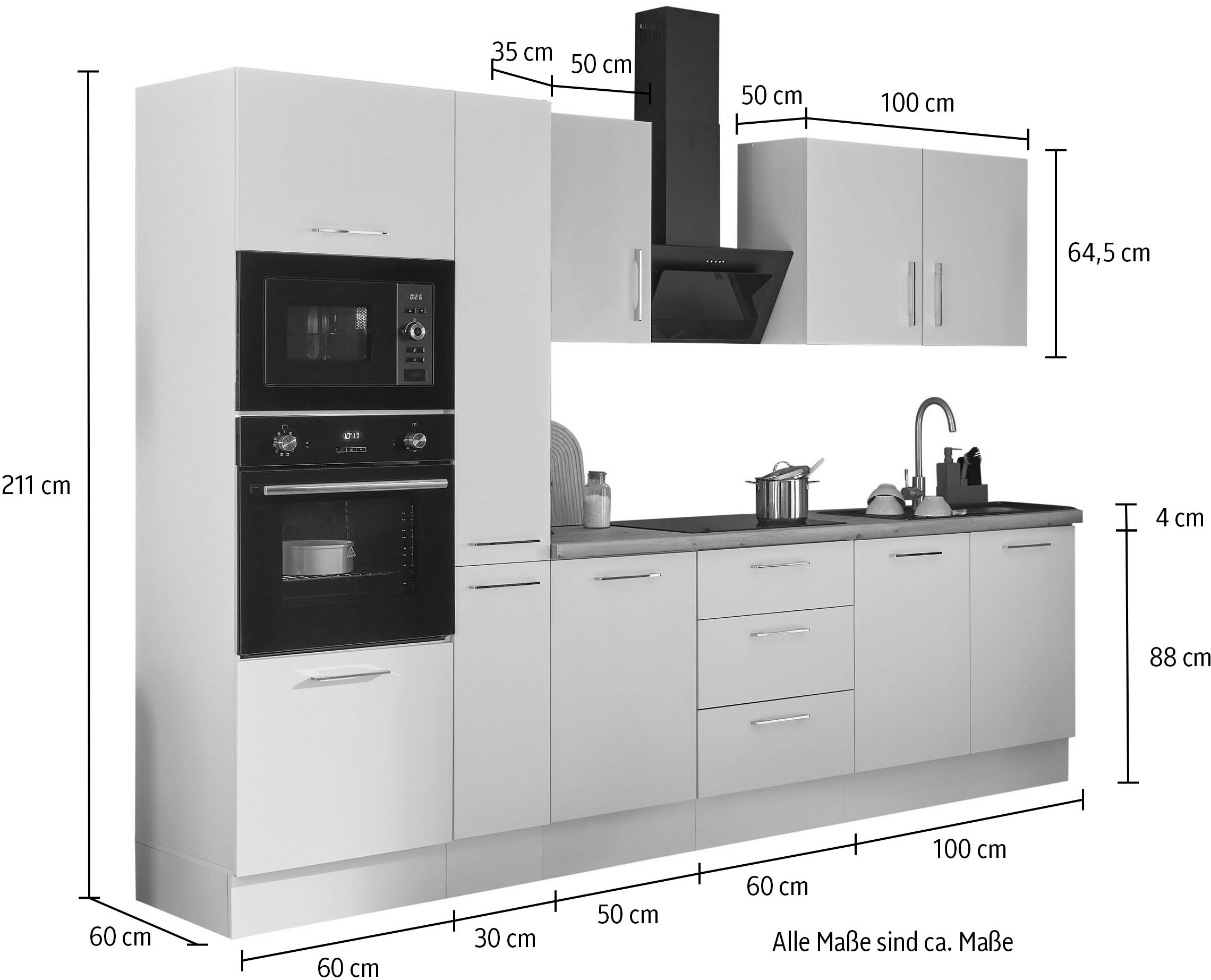 BASIC by Balculina Küchenzeile »Turin«, Breite 300 cm, wahlweise mit E-Geräten