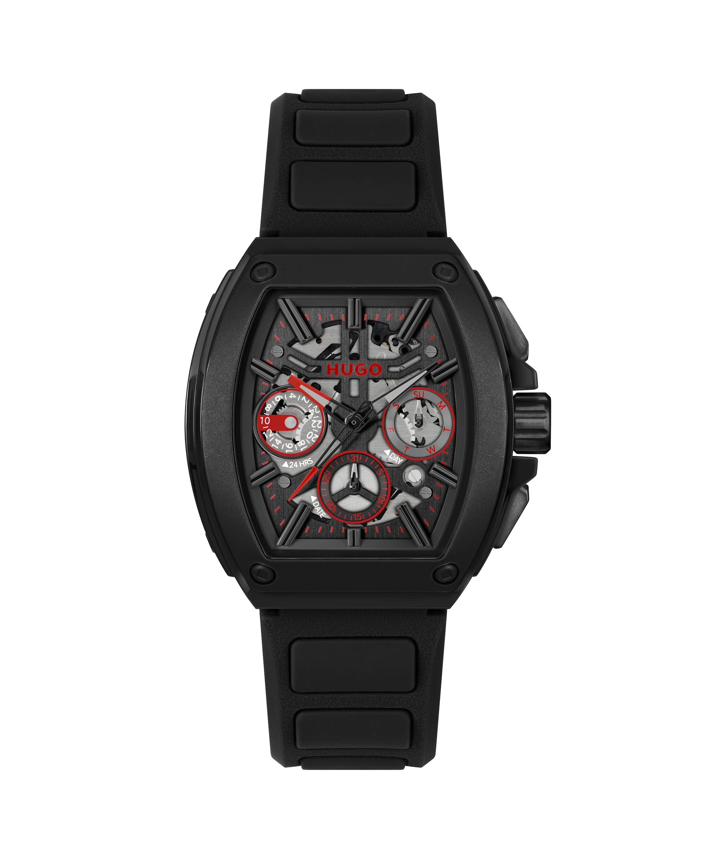 HUGO Multifunktionsuhr »#HUGO ID SKELETON« Quarzuhr, Armbanduhr, Herrenuhr, Silikonarmband, analog