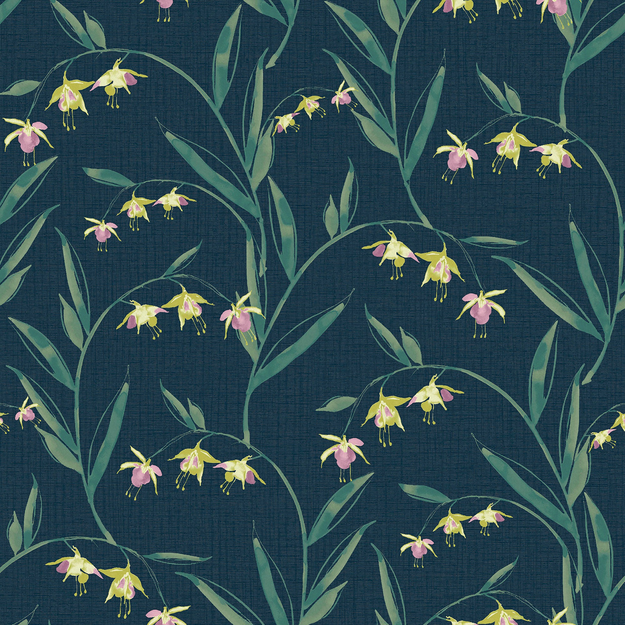 LAURA ASHLEY Vliestapete »Fulwell Fuchsia Midnight Seaspray« geblümt glatt 10mx52cm (ca. 5m2)