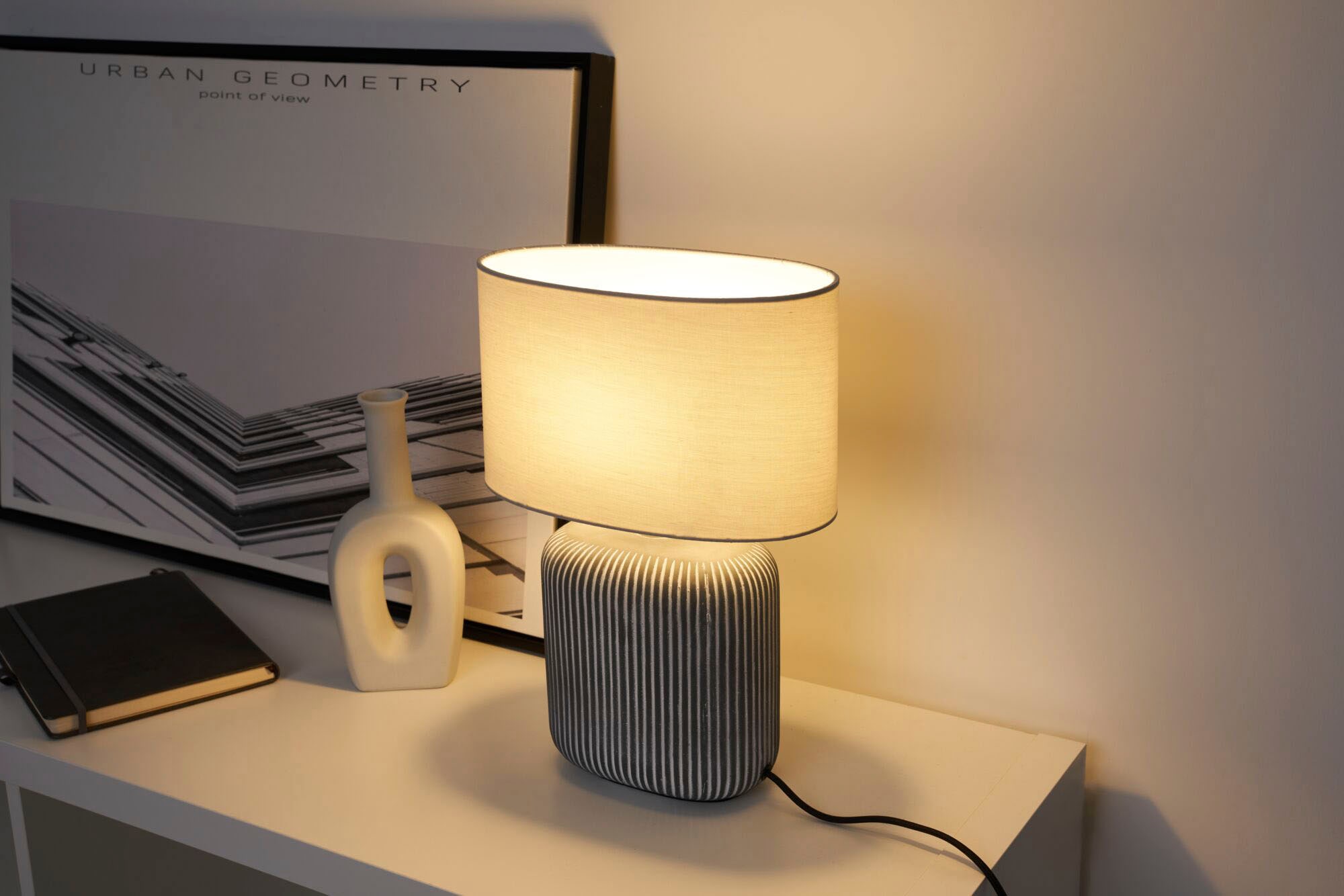 Pauleen Tischleuchte »Pure Shine max20W Grau/Weiß 230V Stoff/Keramik«, 1 flammig, Leuchtmittel E14 | ohne Leuchtmittel, E14