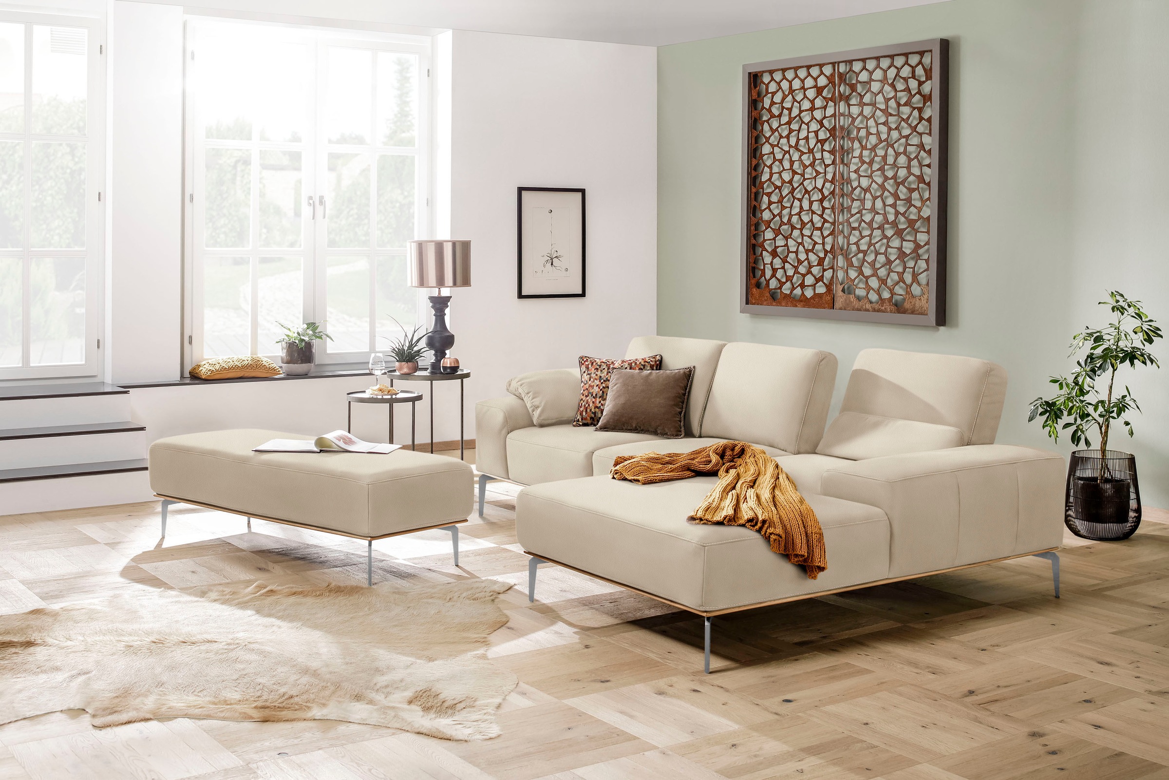 W.SCHILLIG Ecksofa »run, Designsofa mit tollem Sitzkomfort, L-Form«, mit elegantem Holzsockel, Füße in Chrom glänzend, Breite 279 cm