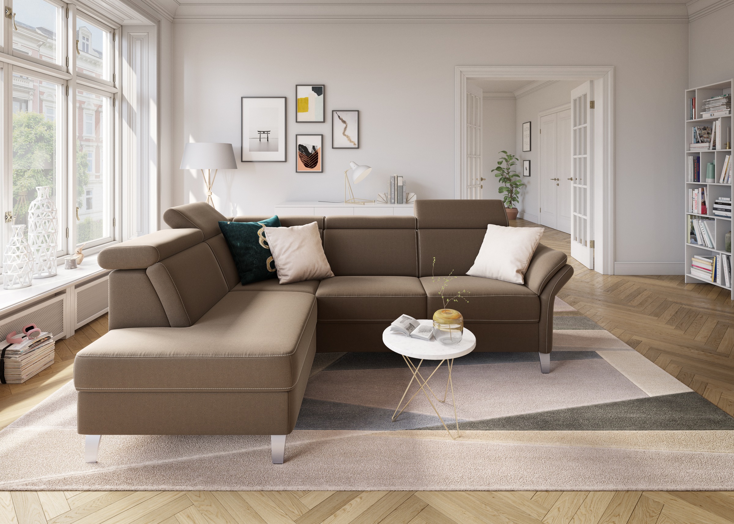 sit&more Ecksofa »Vincenzo L-Form«, inklusive Kopfteilverstellung, wahlweise mit Bettfunktion, Bettkasten