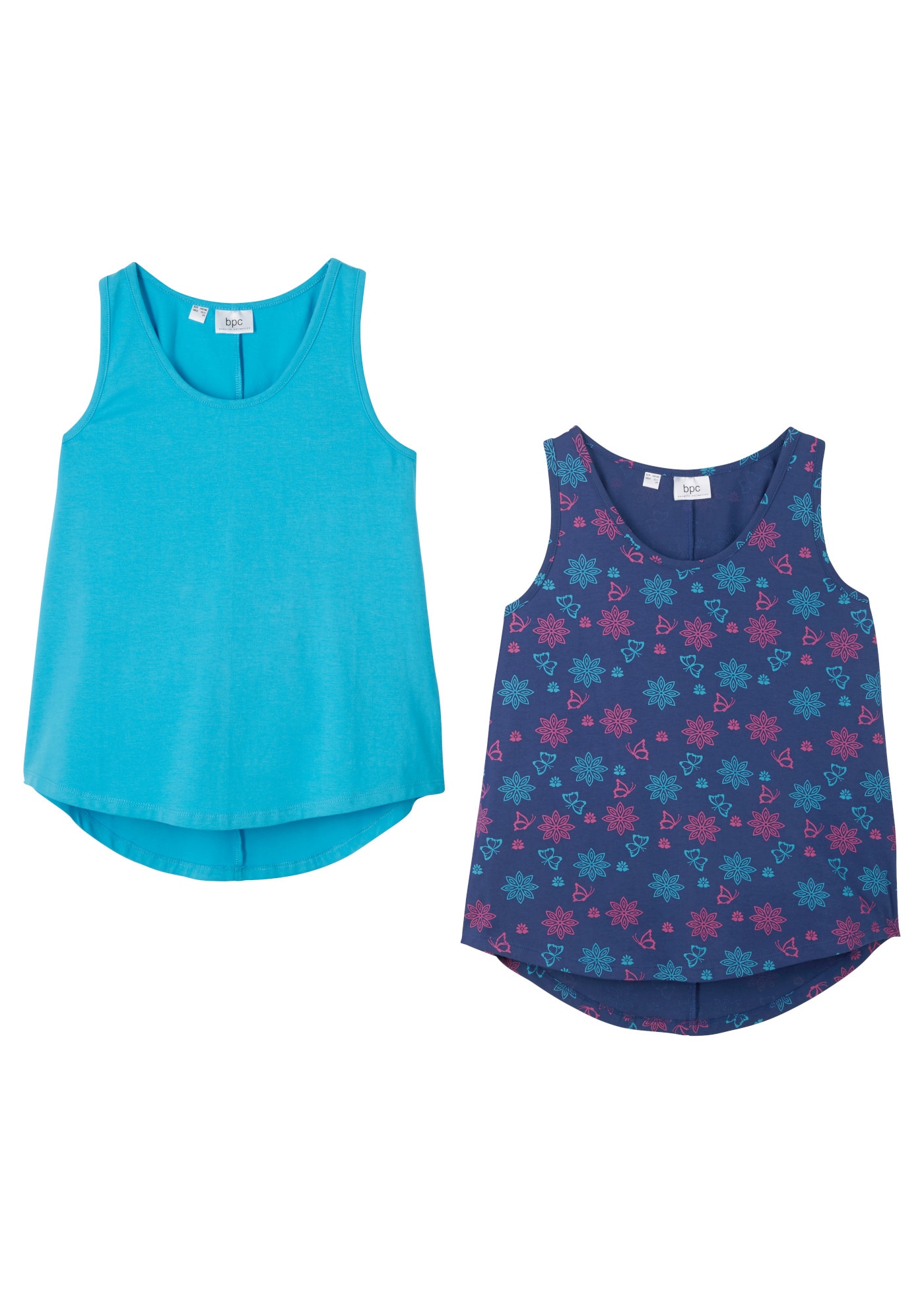 bonprix Shirttop Packung, 2er,  ärmelloses Design, lockere Passform, aus Baumwoll-Elasthan-Mix