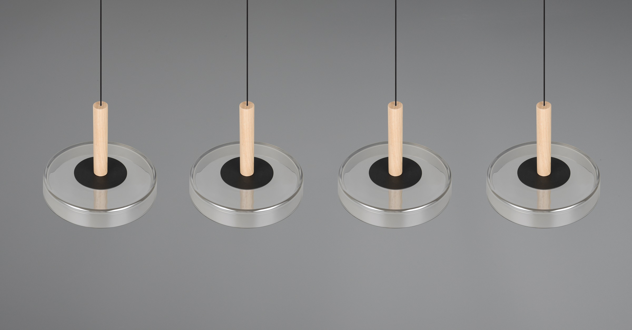 TRIO Leuchten LED Pendelleuchte »CELESTE dimmbare LED Hängelampe aus Metall Glas & Holz, 7,5W 750 Lumen«, 4 flammig, Leuchtmittel LED-Board | LED fest integriert, 4-flammig einfach höhenverstellbar von 50-200 cm 3-Stufen Dimmfunktion
