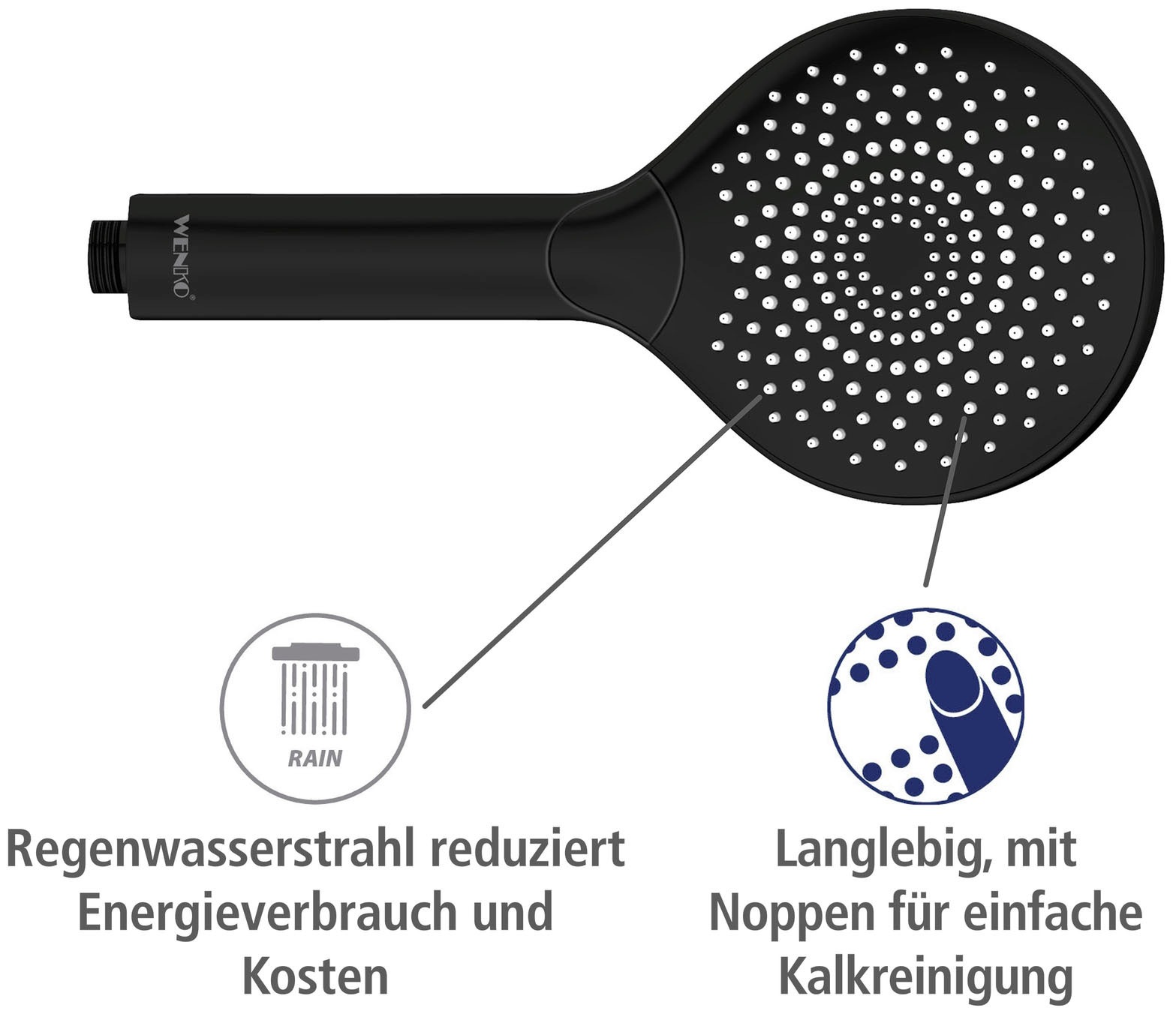 WENKO Handbrause »Watersaving«, (1 tlg.), Schwarz matt, Ø 12 cm