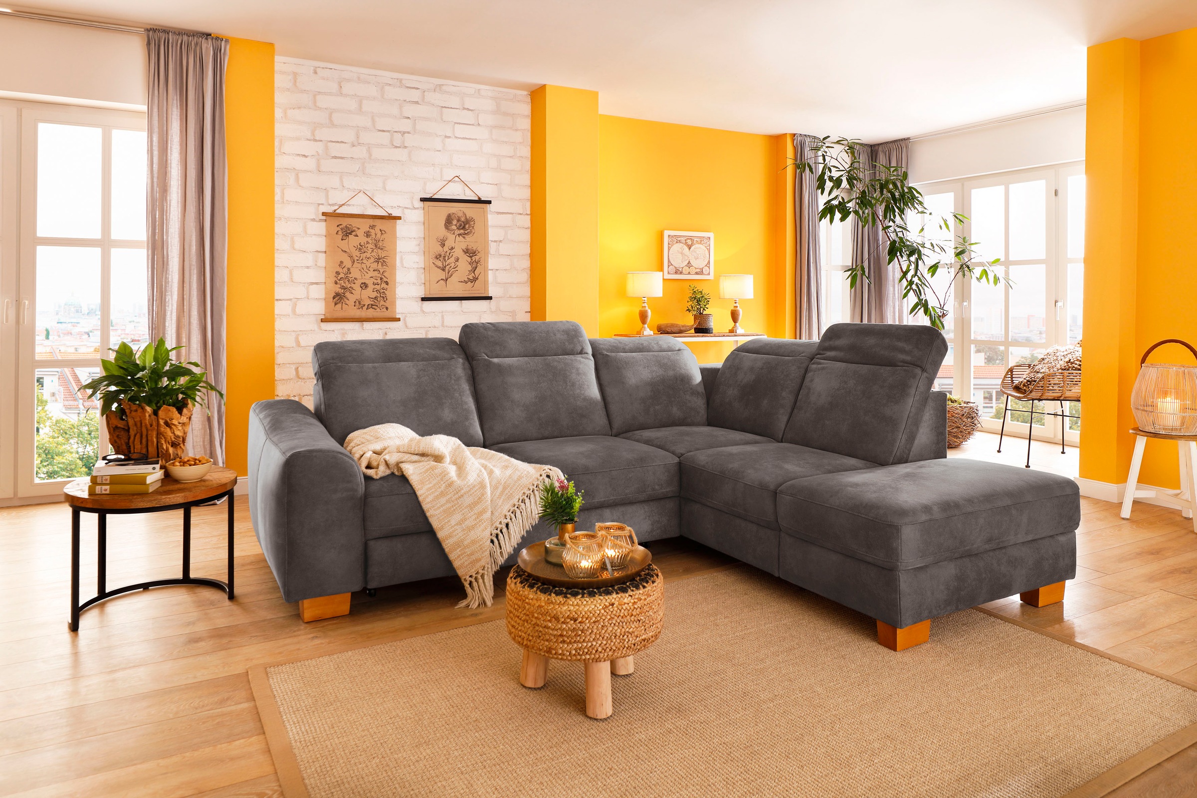 Home affaire Ecksofa »Dundee L-Form«, wahlweise mit Kopfteilverstellung und zusätzlich mit Bettfunktion