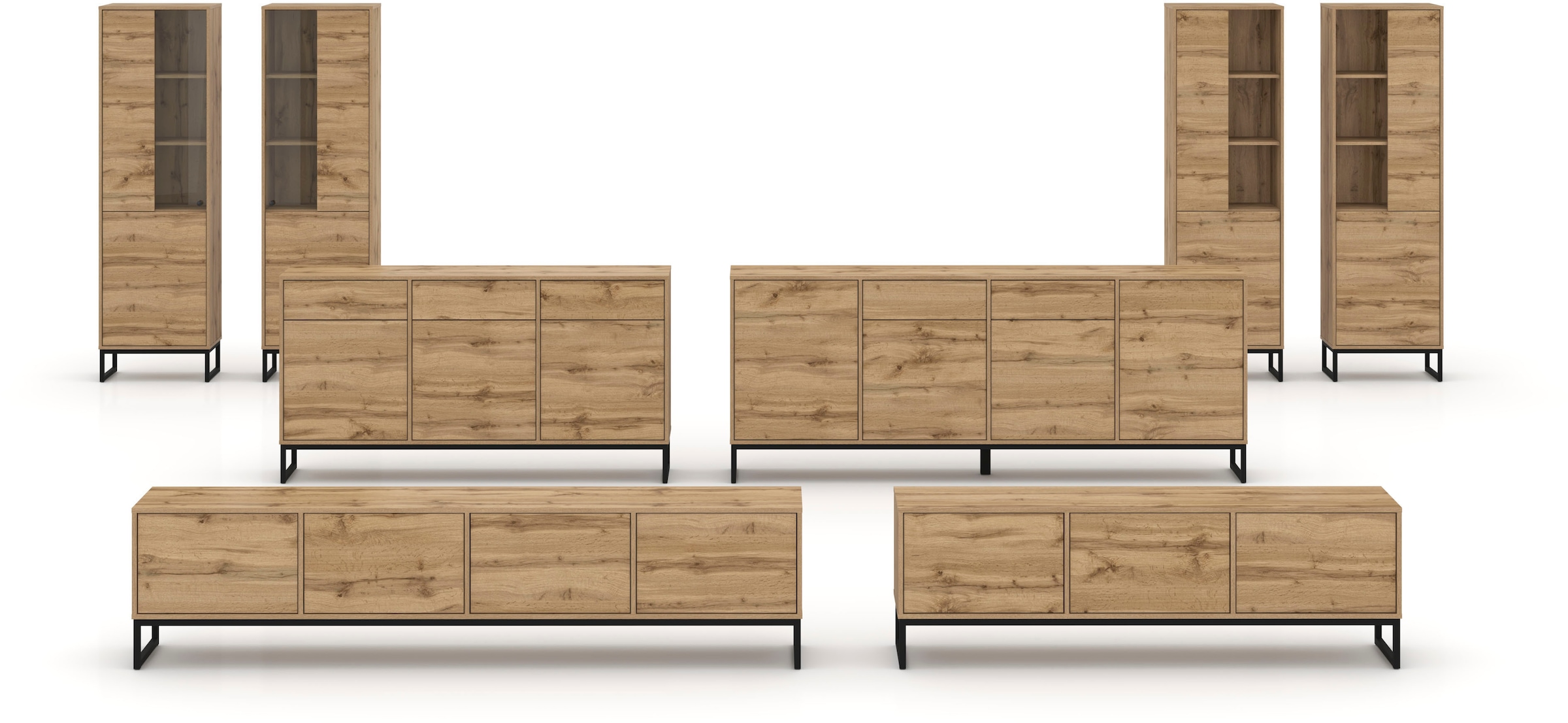OTTO home Sideboard »Loft, Breite 208,5 cm, grifflose Kommode 4 Türen/2 Schubkästen.« Schubladenschrank mit viel Stauraum, Einlegeböden verstellbar