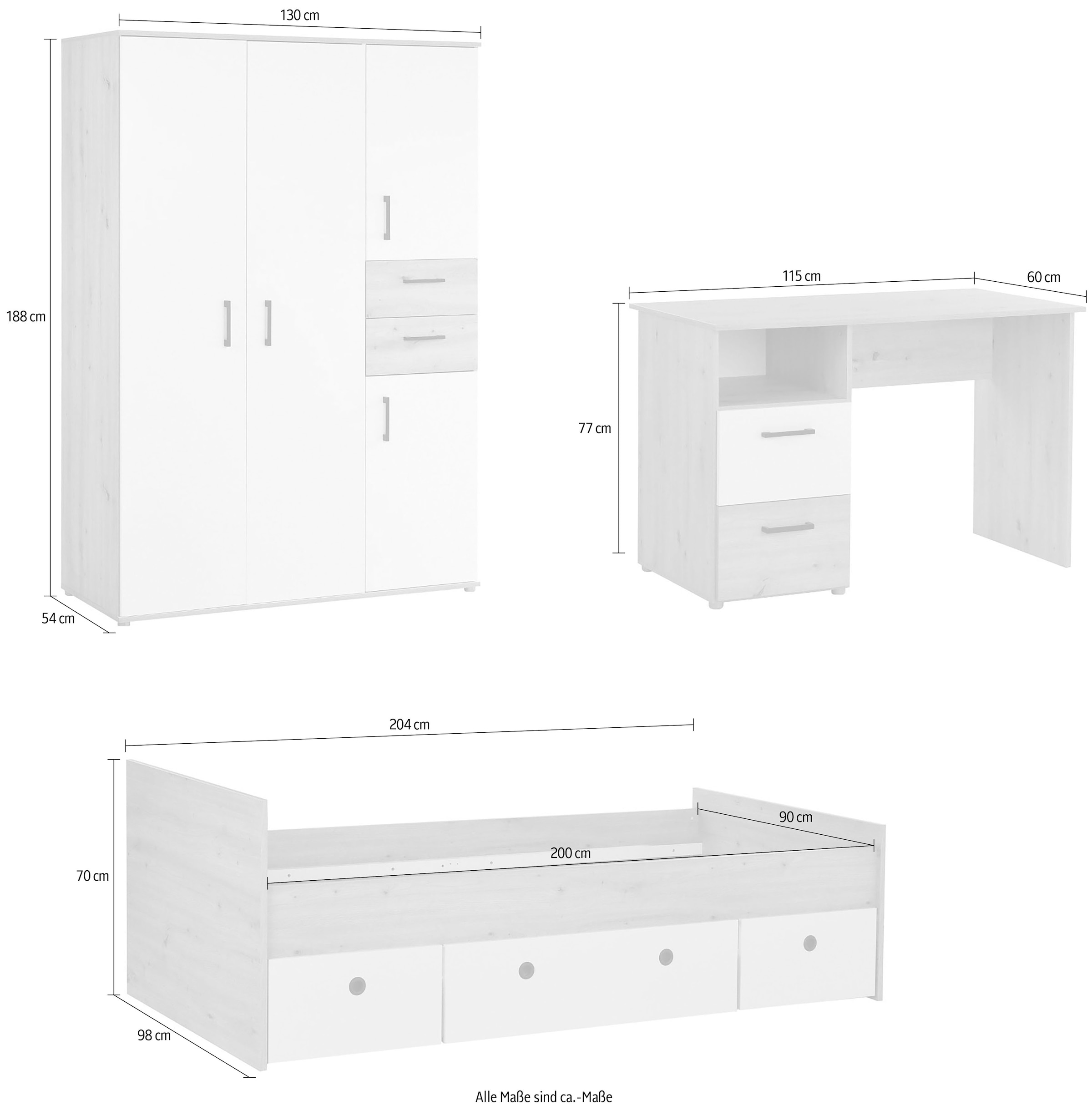 arthur berndt Jugendzimmer-Set »Jugendzimmer-Set »Bente« 3-teilig« 3 tlg. Artisan Oak Nb/Weiß