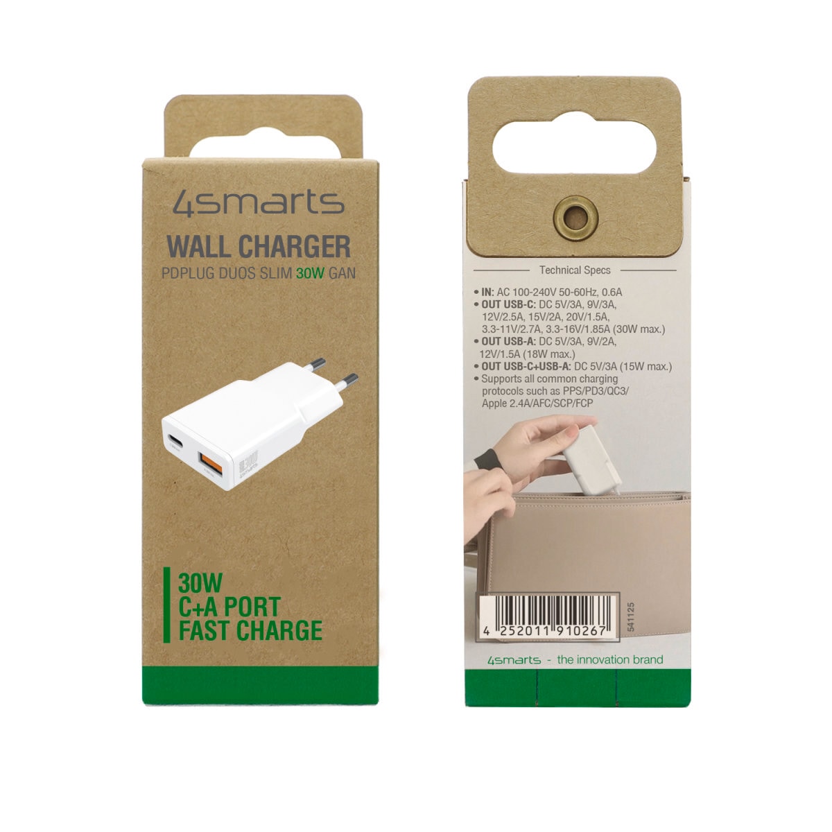 4smarts USB-Ladegerät »Netzladegerät PDPlug Slim Duos 30 W GaN 1C+1A«