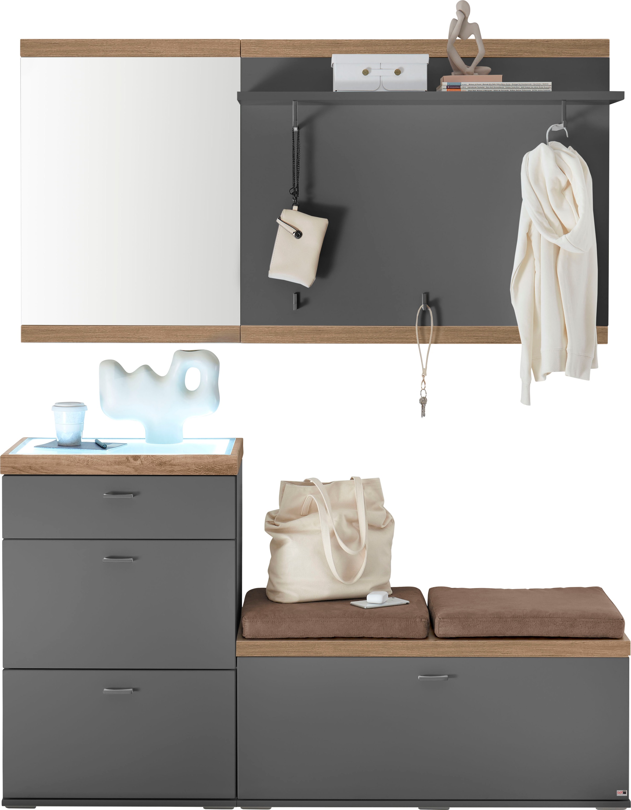 set one by Musterring Kompaktgarderobe »Lancaster Dielen«, (4 St.), bestehend aus 4 Teilen, in zwei Farben erhältlich, Gesamtbreite 160 cm