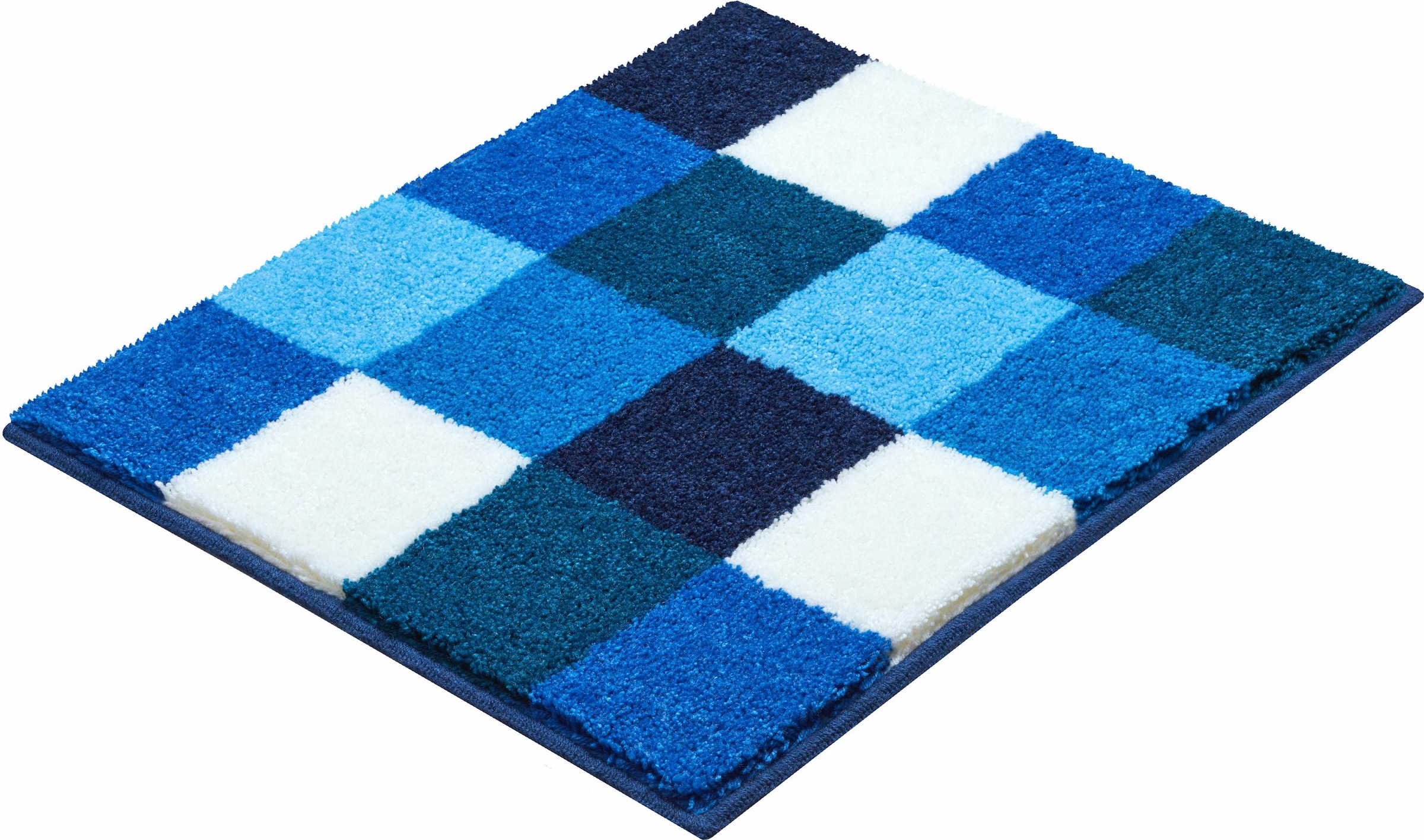 GRUND Badematte »BONA« Höhe 20 mm fußbodenheizungsgeeignet rutschhemmender Rücken, kariert, flauschig, weich blau Obermaterial: 100% Polyacryl...