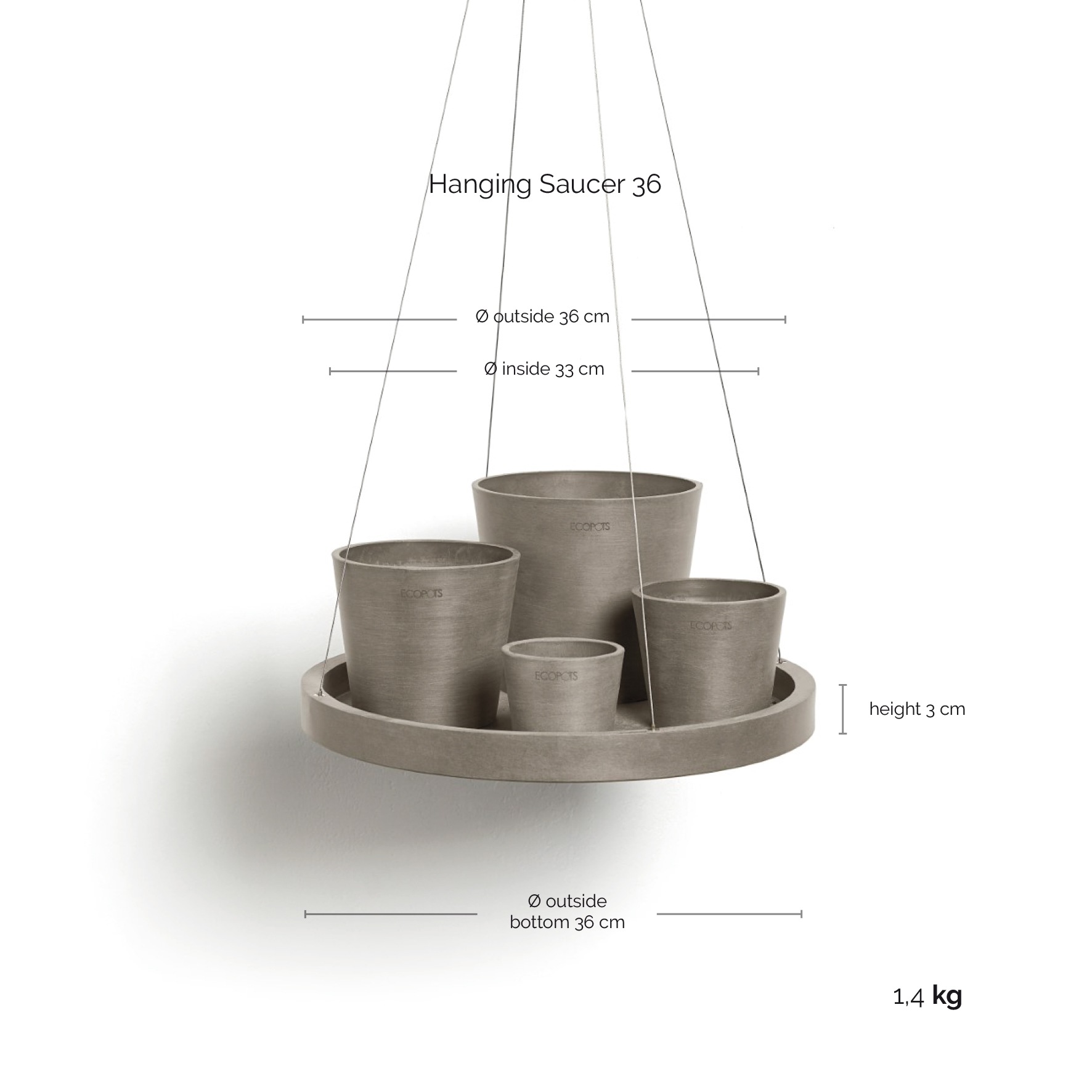 ECOPOTS Blumentopf »Amsterdam Mini«, (Set, 4 St.), verschiedene Größen mit passendem Untersetzer Ø36cm