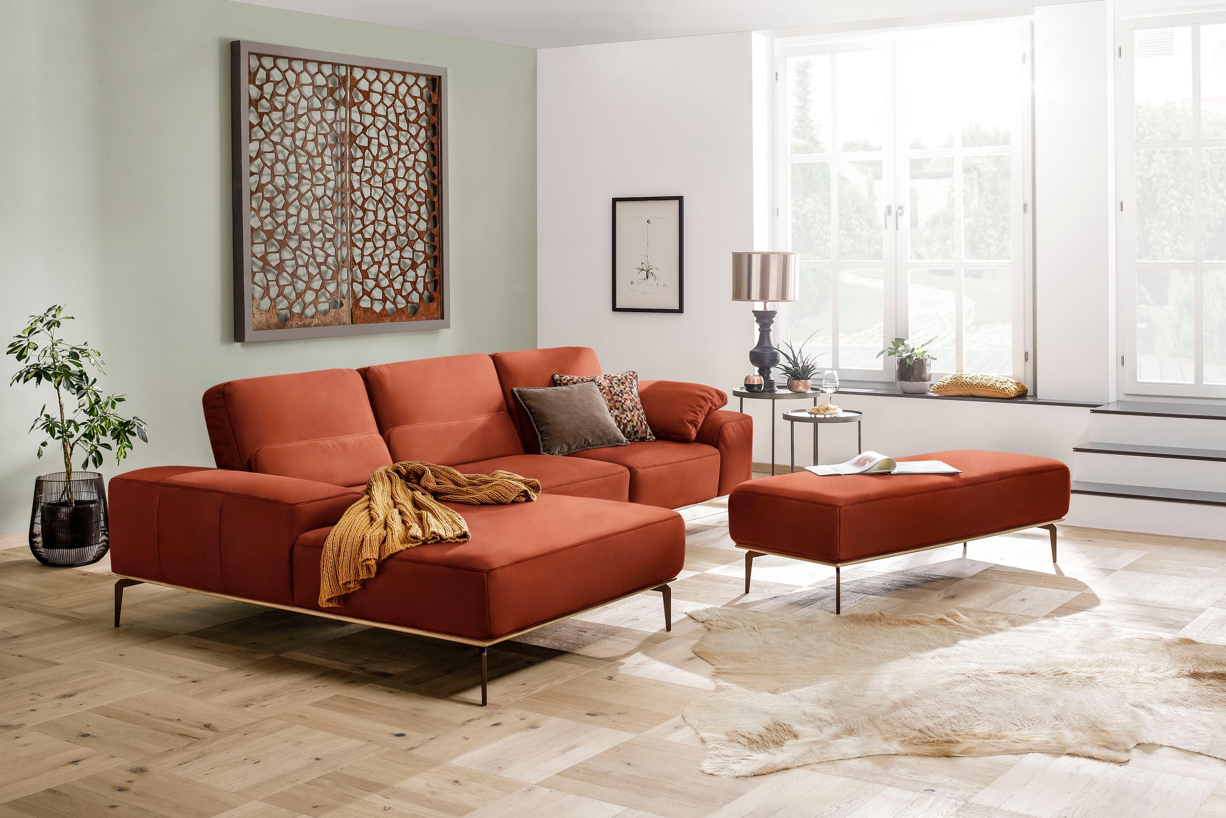 W.SCHILLIG Ecksofa »run, Designsofa mit tollem Sitzkomfort, bequem, L-Form«, mit Holzsockel, Füße in Bronze pulverbeschichtet, Breite 319 cm