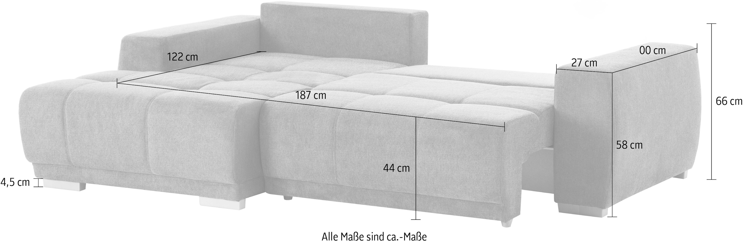 INOSIGN Ecksofa »Bolero L-Form«, mit edler Steppung, wahlweise mit Schlaffunktion & Bettkasten
