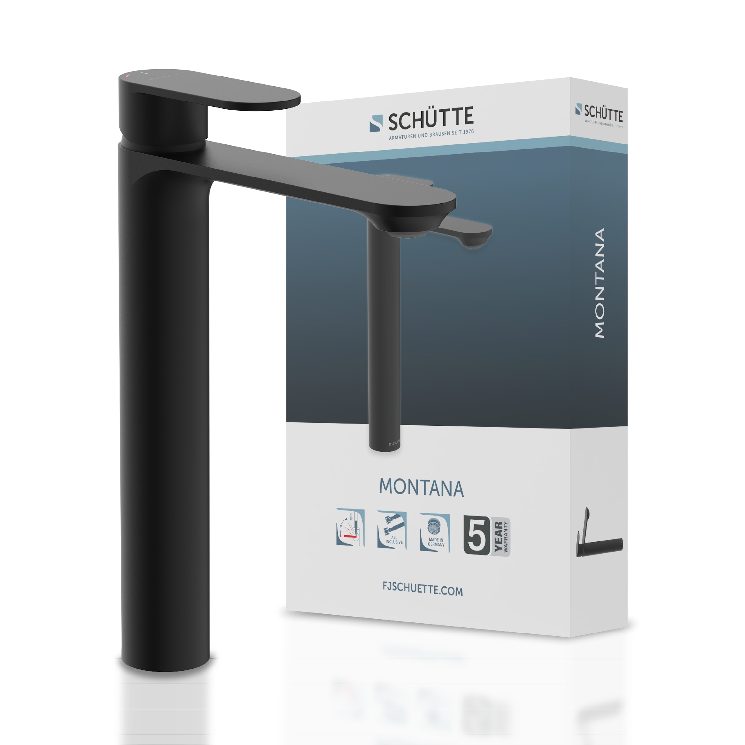 Schütte Waschtischarmatur »MONTANA« Hoher Auslauf Aufsatzwaschbecken Energiesparende Cold-Start-Funktion