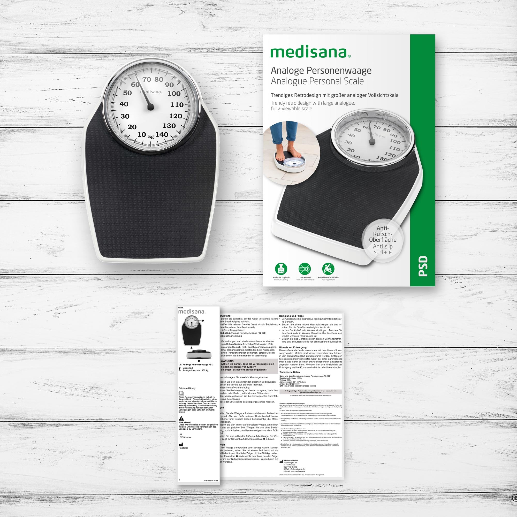 Medisana Personenwaage »PSD 40461«, Retrodesign, Batteriefrei, mechanische Funktion, analoge Vollsicht