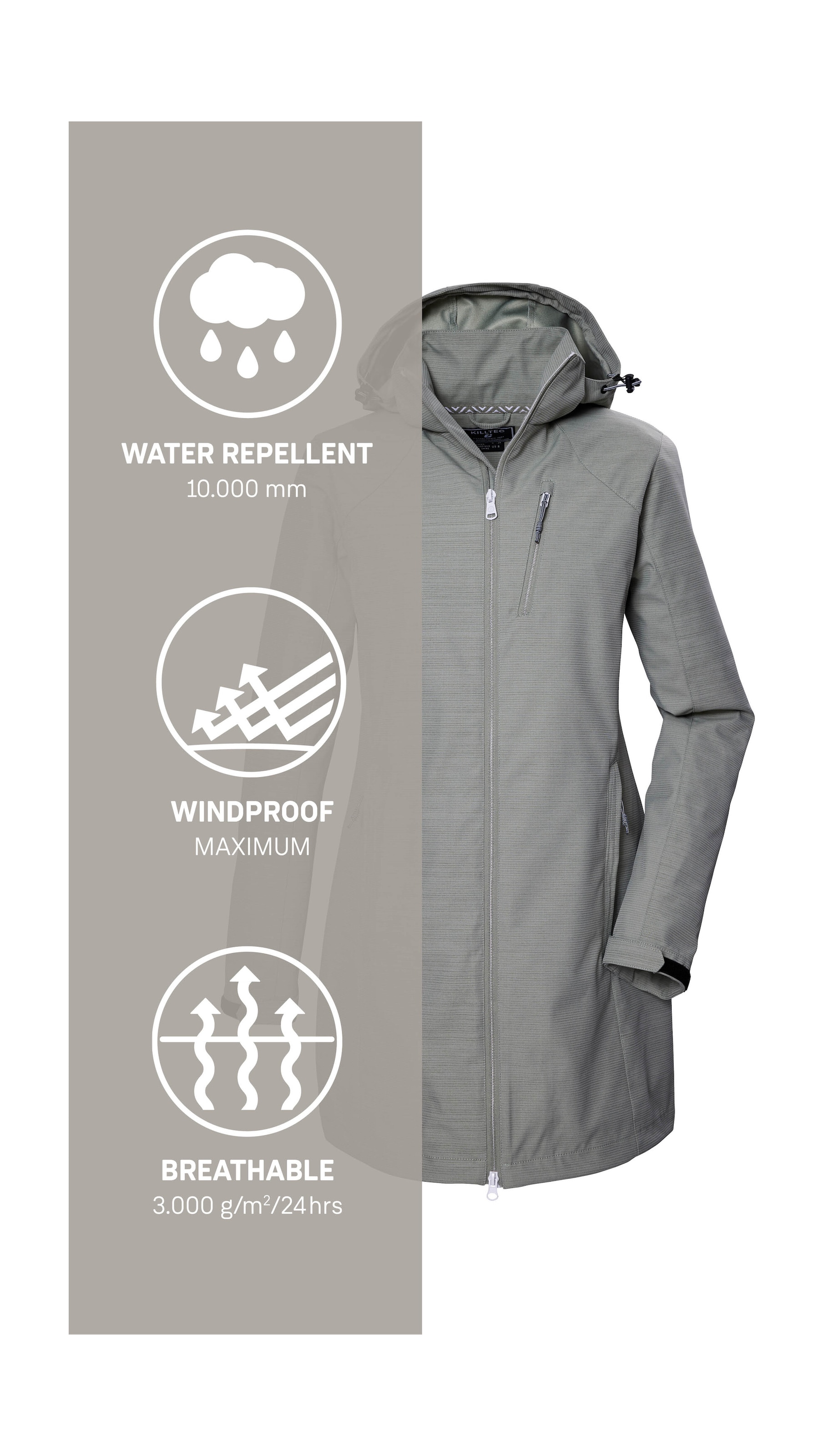 Killtec Softshellparka »KOS 57 WMN SFTSHLL PRK«, Wasserabweisender, atmungsaktiver Parka mit abnehmbarer Kapuze