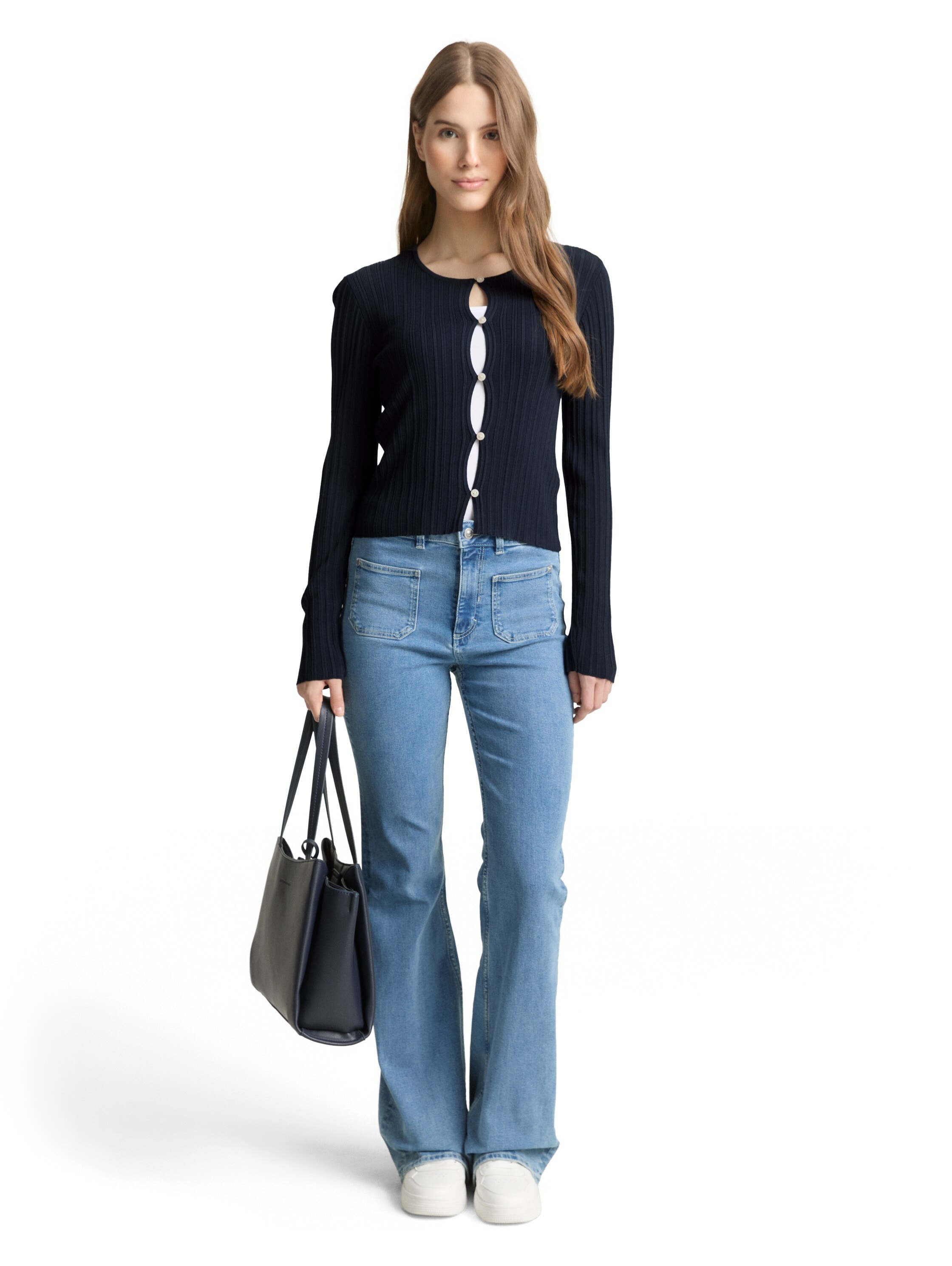 TOM TAILOR Denim Strickjacke mit gewelltem Abschluss