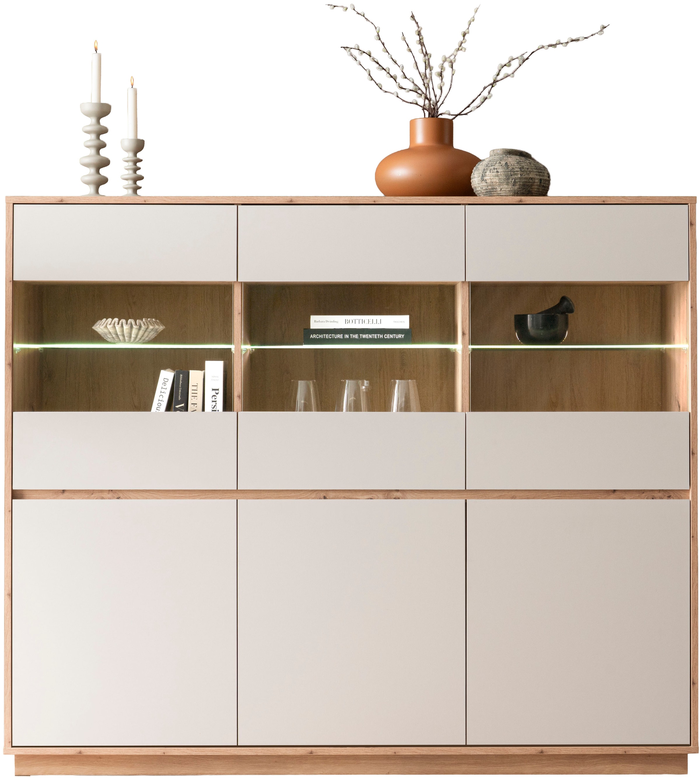 Home affaire Highboard »Sonora, moderner Schrank, Stauraumelement in Eiche Artisan, Kommode« filigrane Rahmenoptik, ausreichend Stauraum, vielseitig einsetzbar