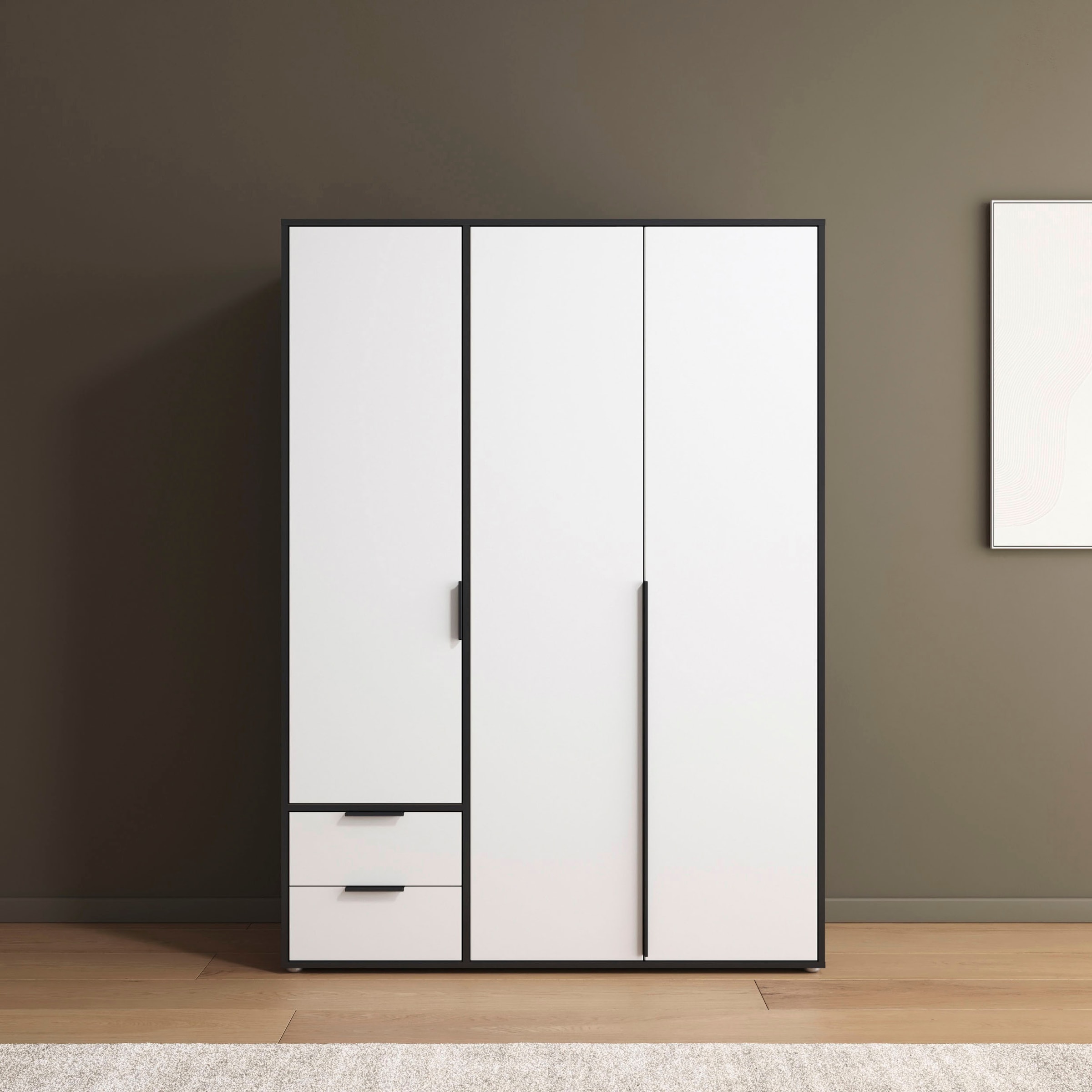 rauch Drehtürenschrank »Kleiderschrank Schrank Garderobe Wäscheschrank NAGATA viel Stauraum«, (in 3 verschiedenen Ausstattungen BASIC/CLASSIC/PREMIUM), mit Schubladen sowie Stangengriffen TOPSELLER MADE IN GERMANY