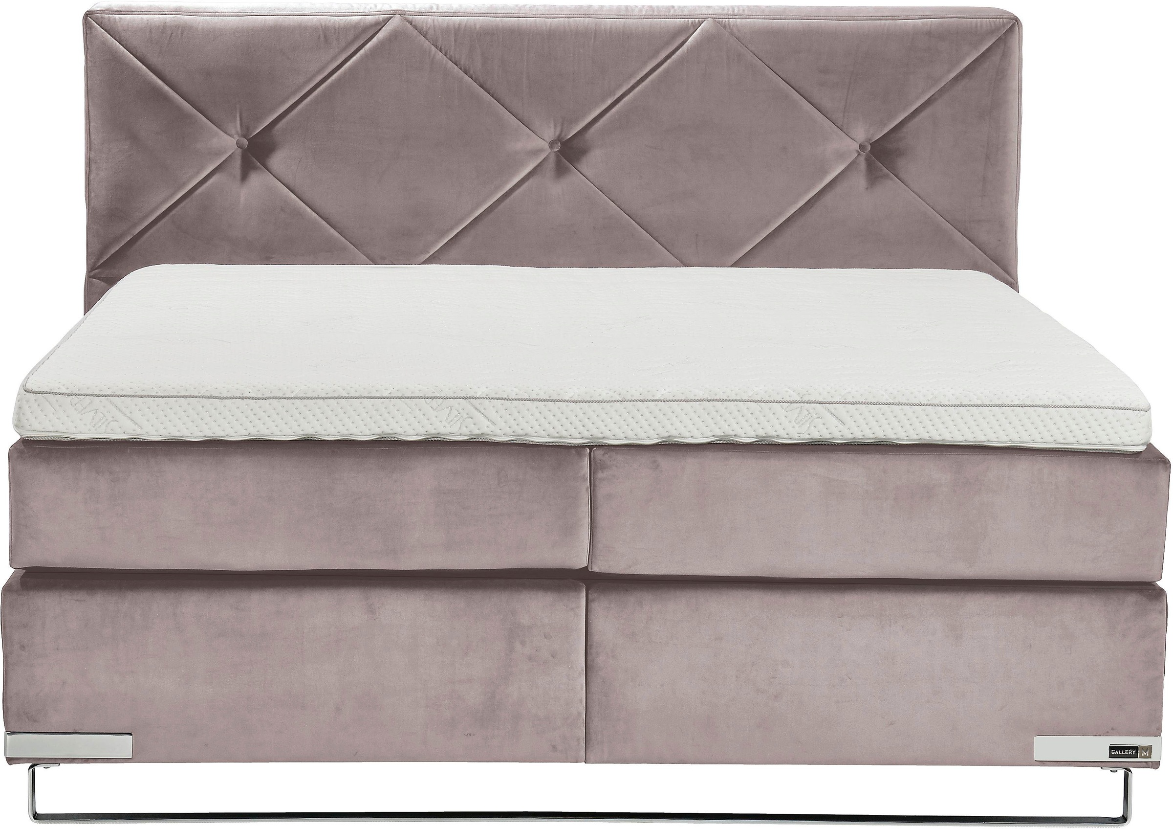 GALLERY M branded by Musterring Boxspringbett »Dubai«, Kufe in Chrom, 3 Härtegrade, Kopfteil mit Knopfheftung