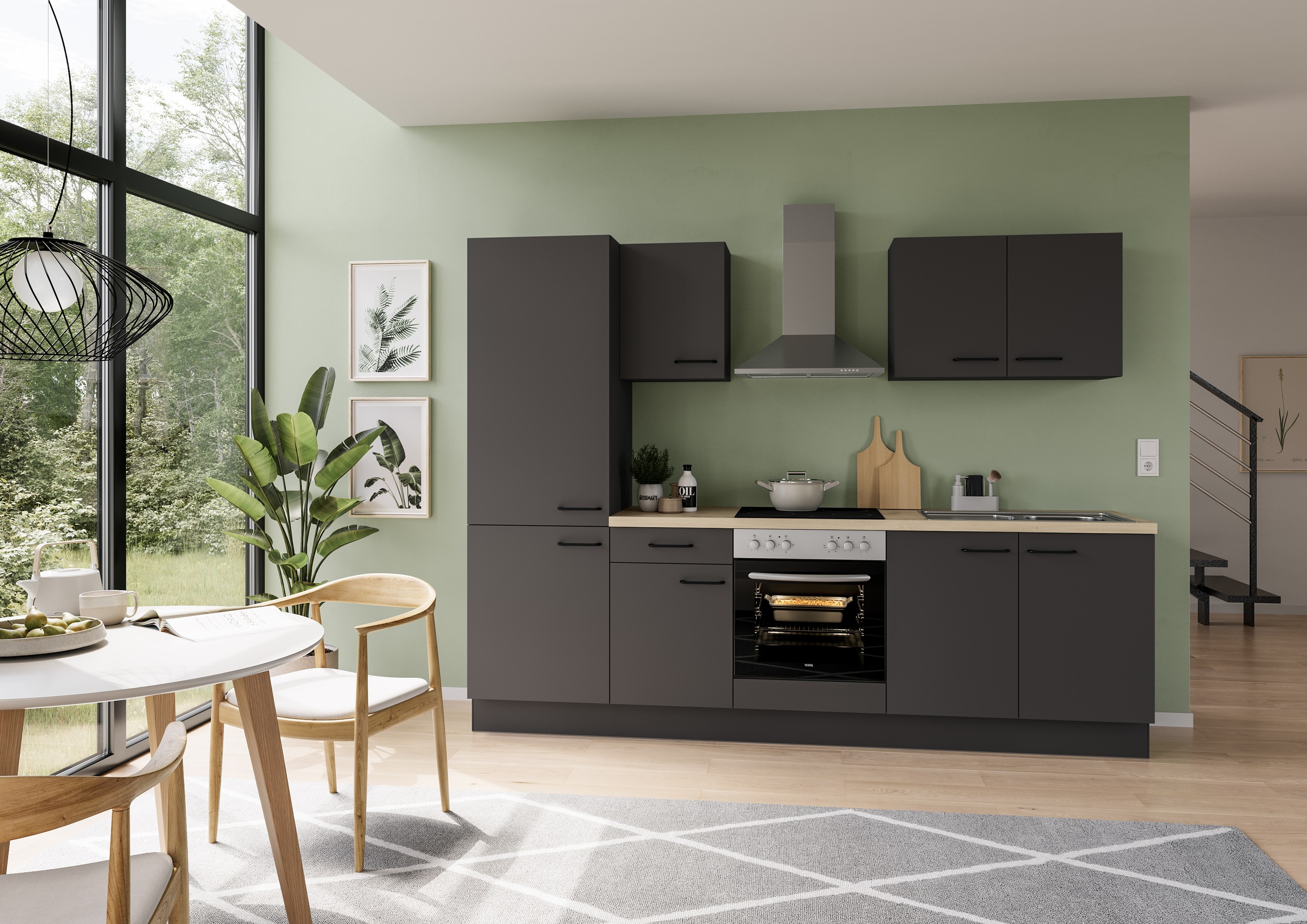 IMPULS KÜCHEN Küchenzeile »"Tirana", Ausrichtung wählbar, Schubkästen mit Soft-Close«, vormontiert, wahlweise mit E-Geräten, mit Vollauszug, Breite 270 cm