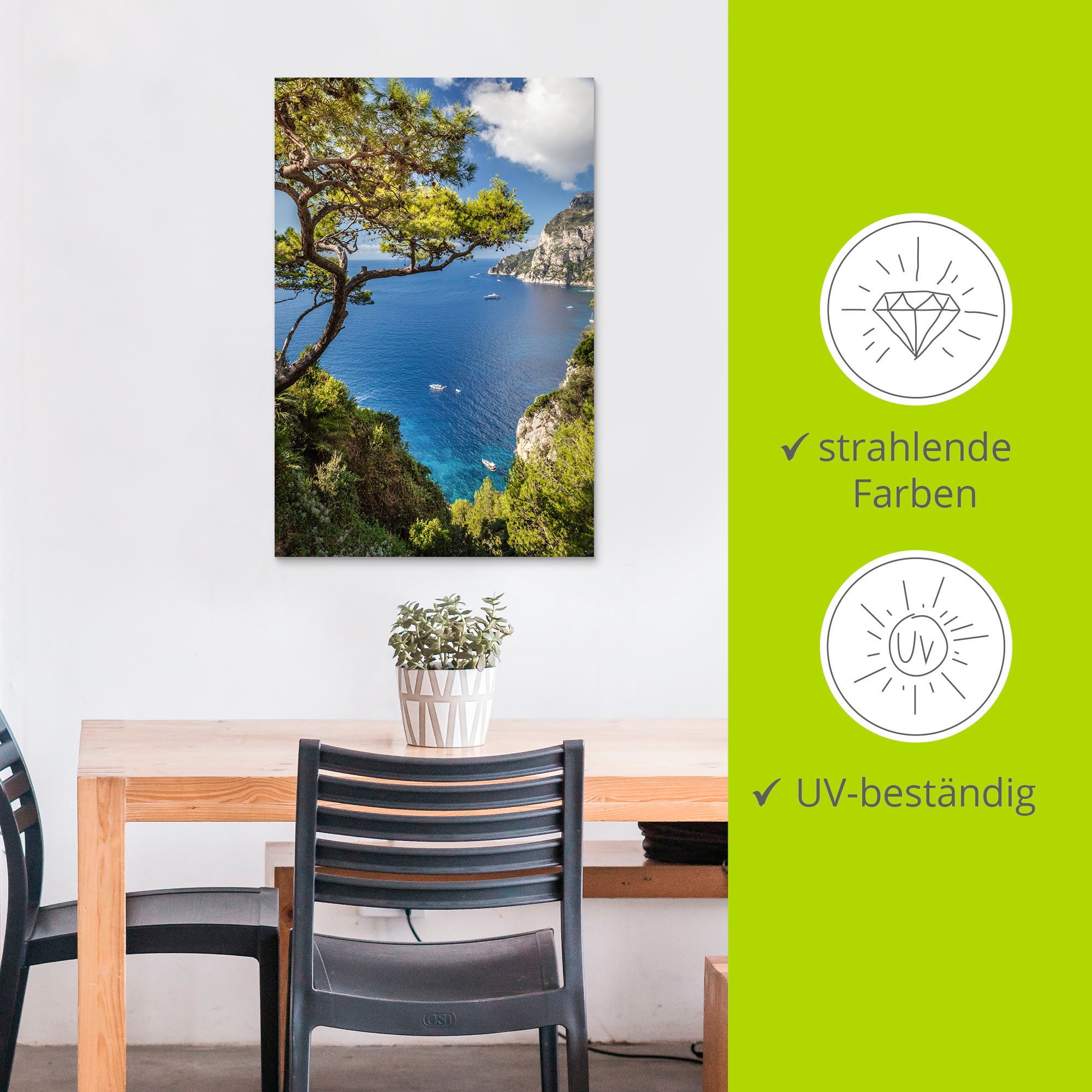 Artland Wandbild »Punta de Masullo, Insel Capri, Italien«, Meer Bilder, (1 St.), als Alubild, Outdoorbild, Leinwandbild, Poster, Wandaufkleber