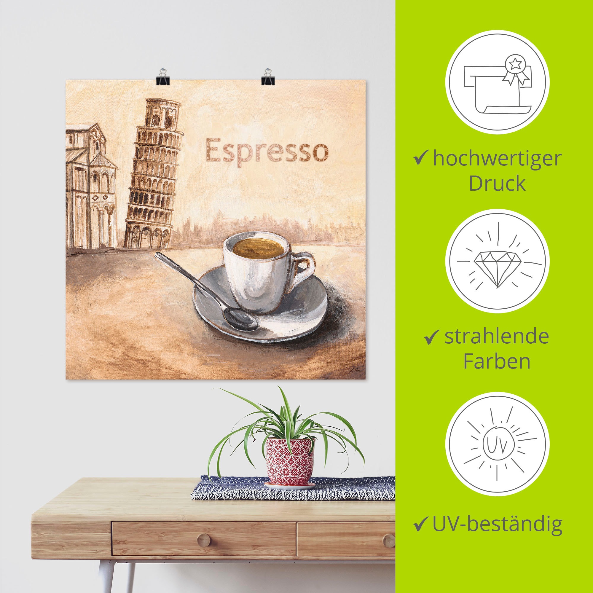 Artland Wandbild »Espresso in Pisa«, Kaffee Bilder, (1 St.), als Leinwandbild, Poster in verschied. Größen