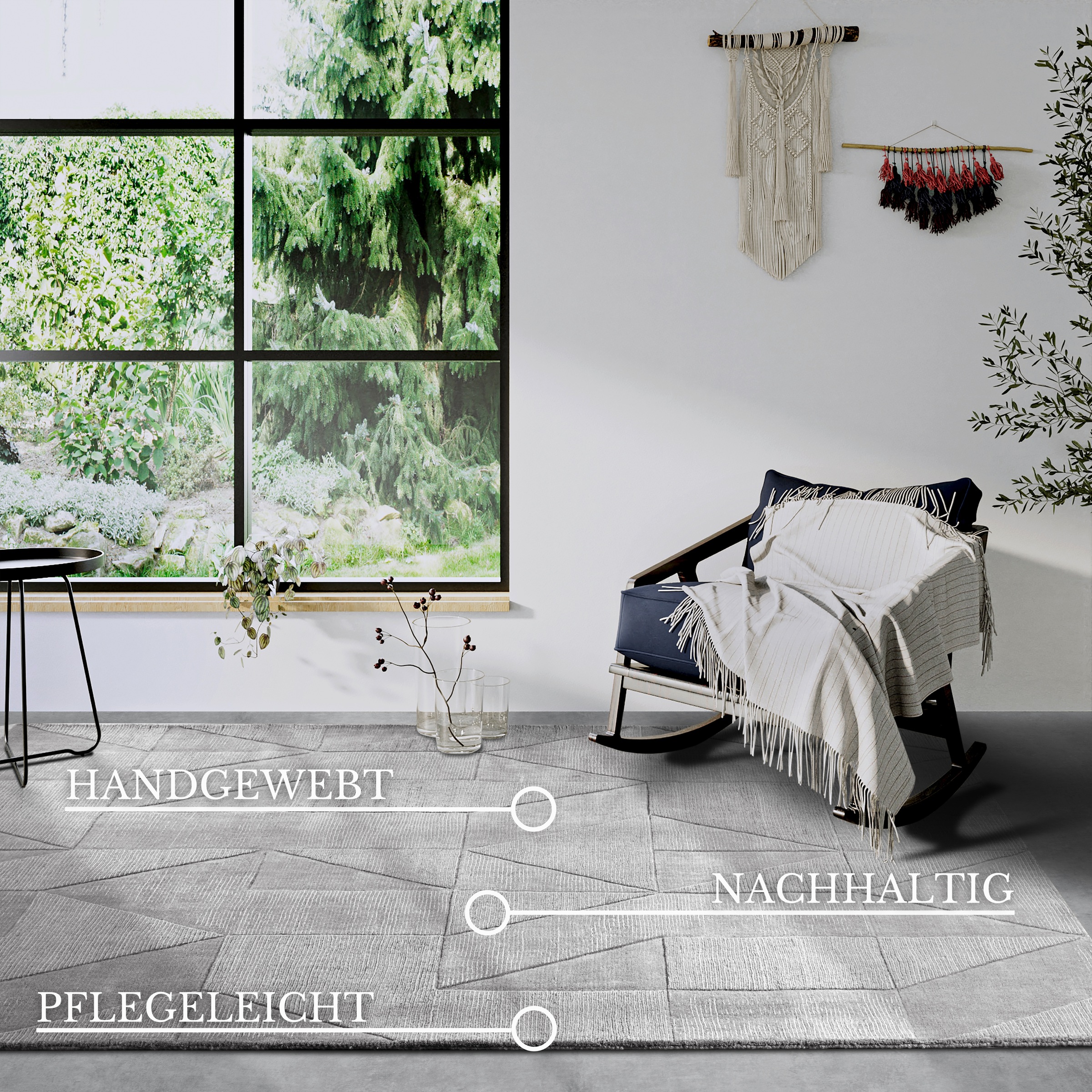 Villeroy & Boch Wollteppich »Ursule«, rechteckig, 10 mm Höhe, Läufer, handgewebt, Wolle, Natur, Wohnzimmer, Geometrie, Boho