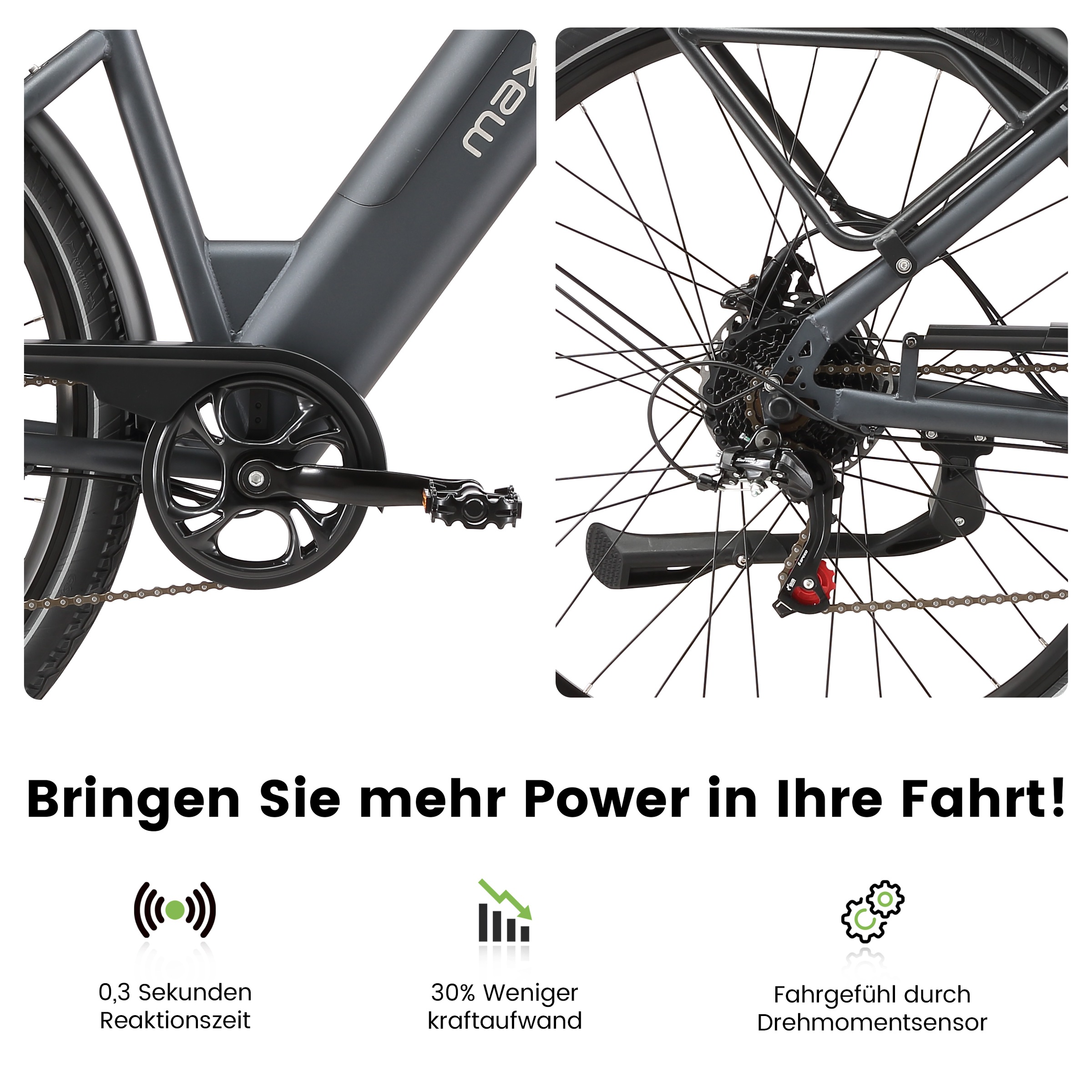 Maxtron »Maxtron Lira 28" City-E-Bike« 7 Gang Shimano Kettenschaltung Heckmotor 250 W (mit integr. Akku), Elektrofahrrad für Alltag und Einkauf
