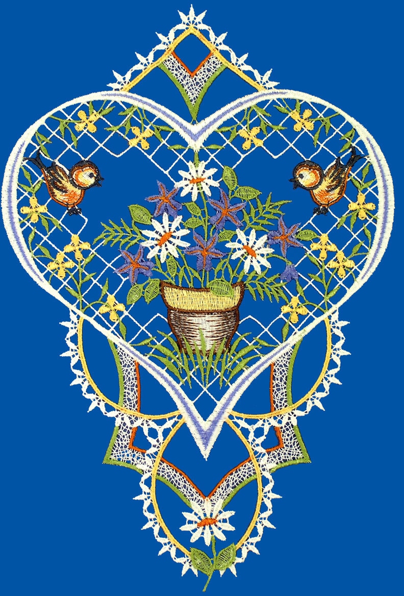 W. Reuter & Sohn - Plauener Spitze® Fensterbild »Fensterbild "Blumenherz" farbig«