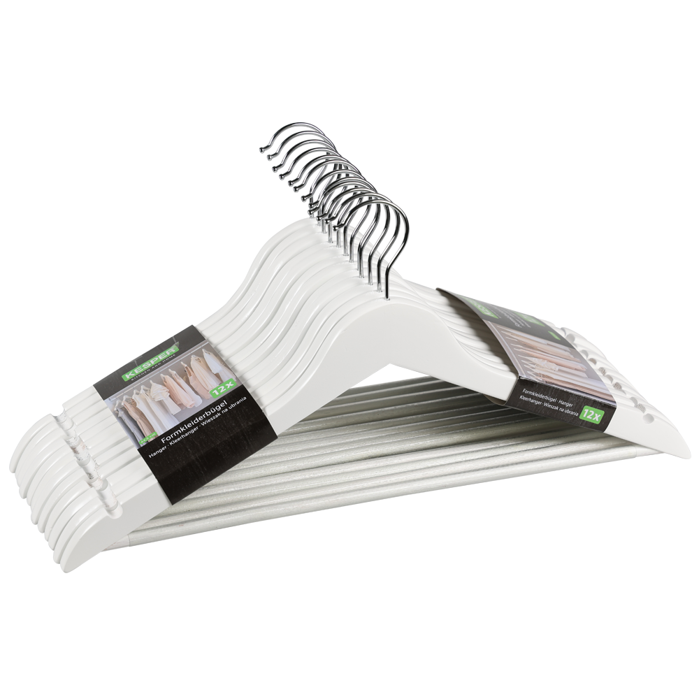 KESPER Kleiderbügel »Formkleiderbügel, 12er Set, FSC« mit rutschfestem Hosensteg und praktischen Rockkerben weiß