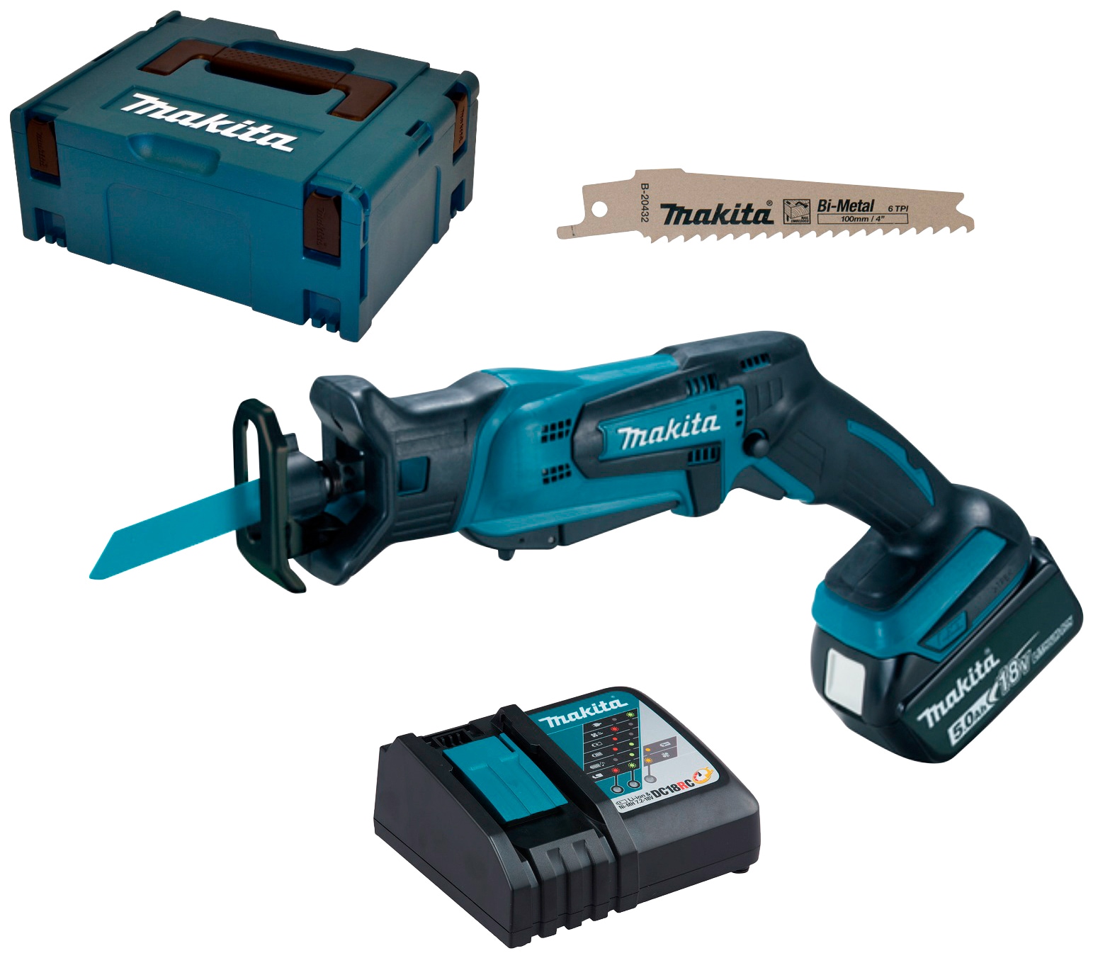Makita Reciprosäge »DJR183Y1J / DJR183RT1J«, (Set), mit Akku und Ladegerät